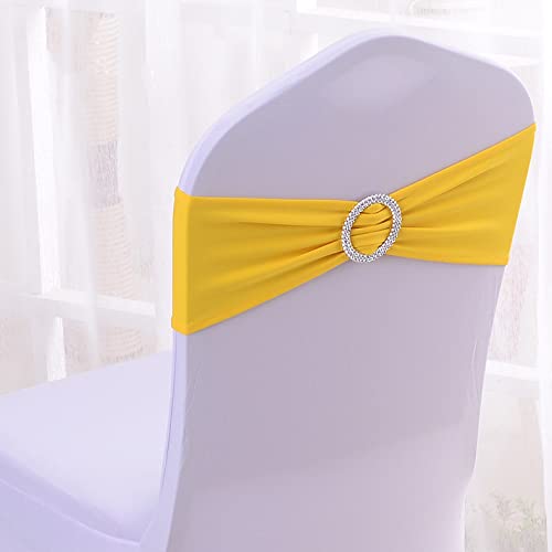 100 PCS Yellow Stretch Polyester Chair Sashes with Buckle Sliders - Universal Wedding Chair Covers for Banquet, Party & Hotel Decorations - Perfect for Wedding Receptions, Bridal Showers, and Special Event Decor