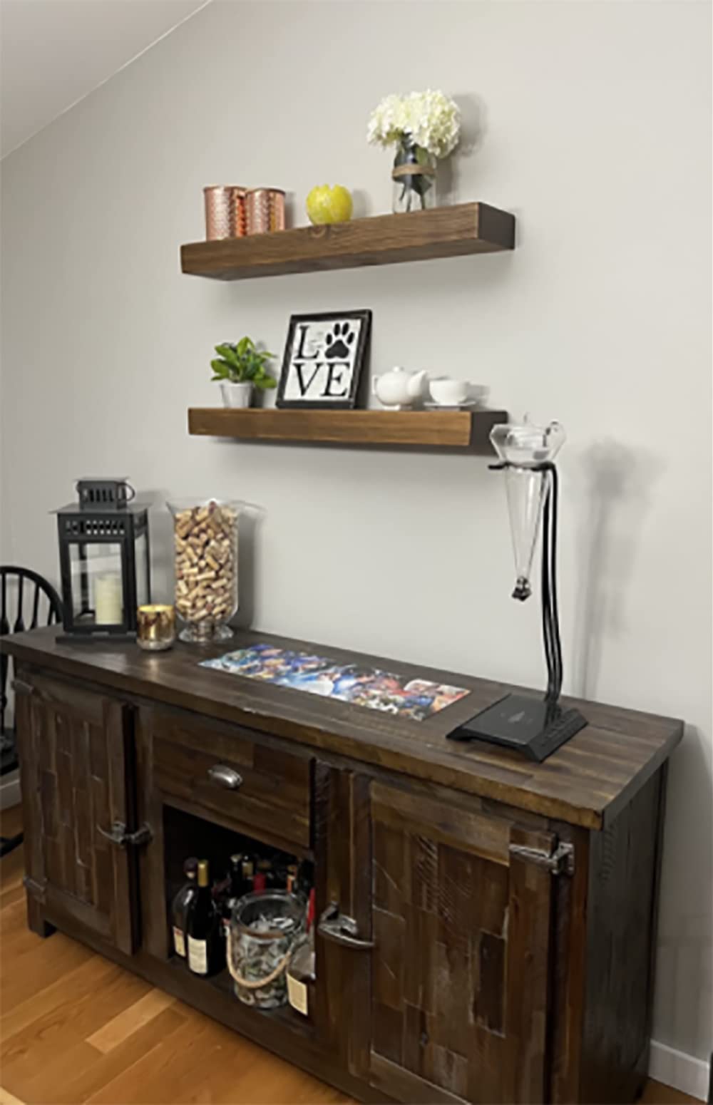Joel's Antiques | 36 Inch Floating Wall Shelves - Natural Solid Wood, Easy Installation | Heavy Duty Rustic Bookshelves for Bathroom, Kitchen, Living Room Decor | Medium Brown 36x7x3 Inches | Perfect for Displaying Books, Plants & Home Decor