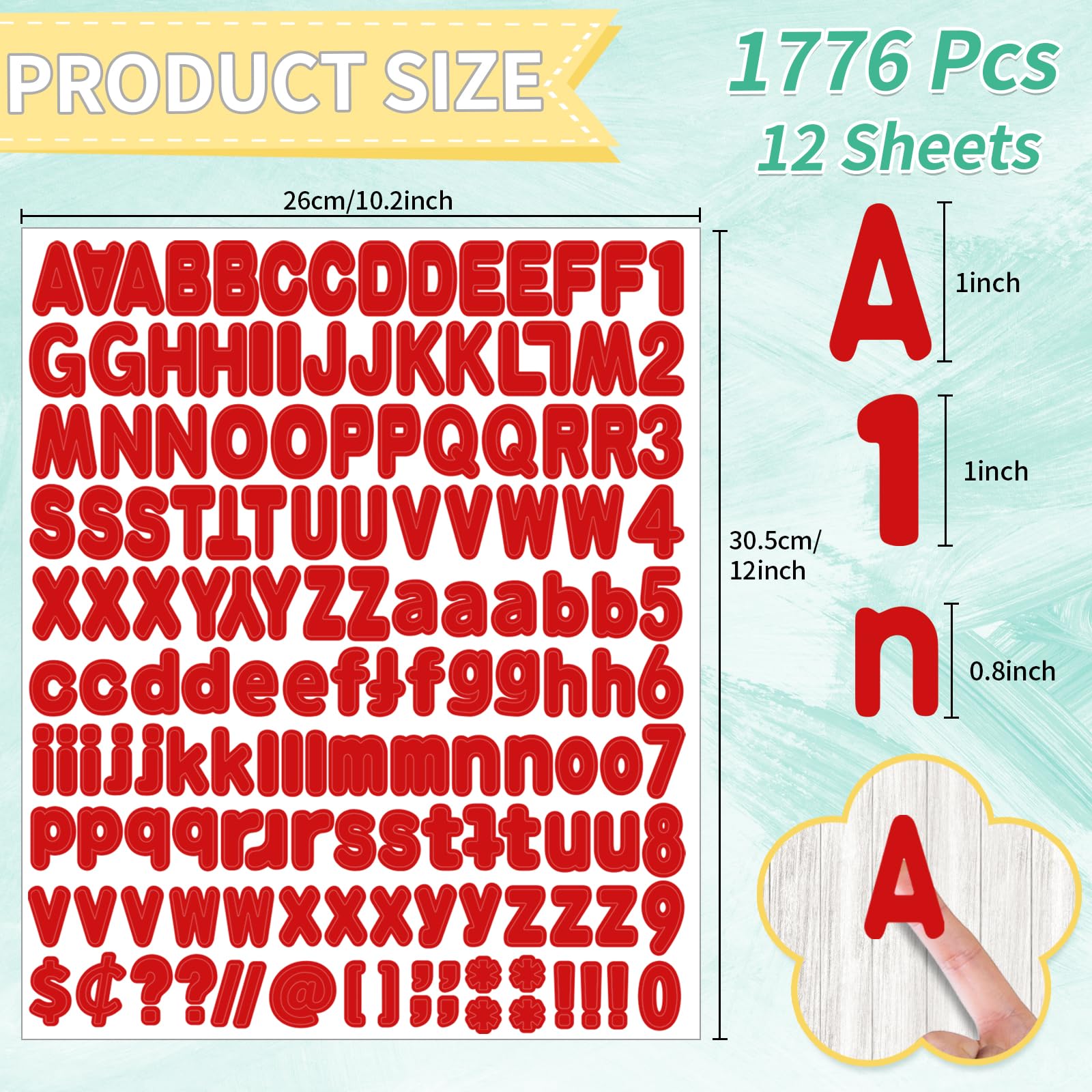 1 Inch Alphabet Stickers - 12 Sheets Self Adhesive Vinyl Letter Stickers for Mailbox Numbers, Bulletin Boards, Classroom & Home Decor (Red) | Perfect for DIY Crafts, School Projects, and Personalized Labeling