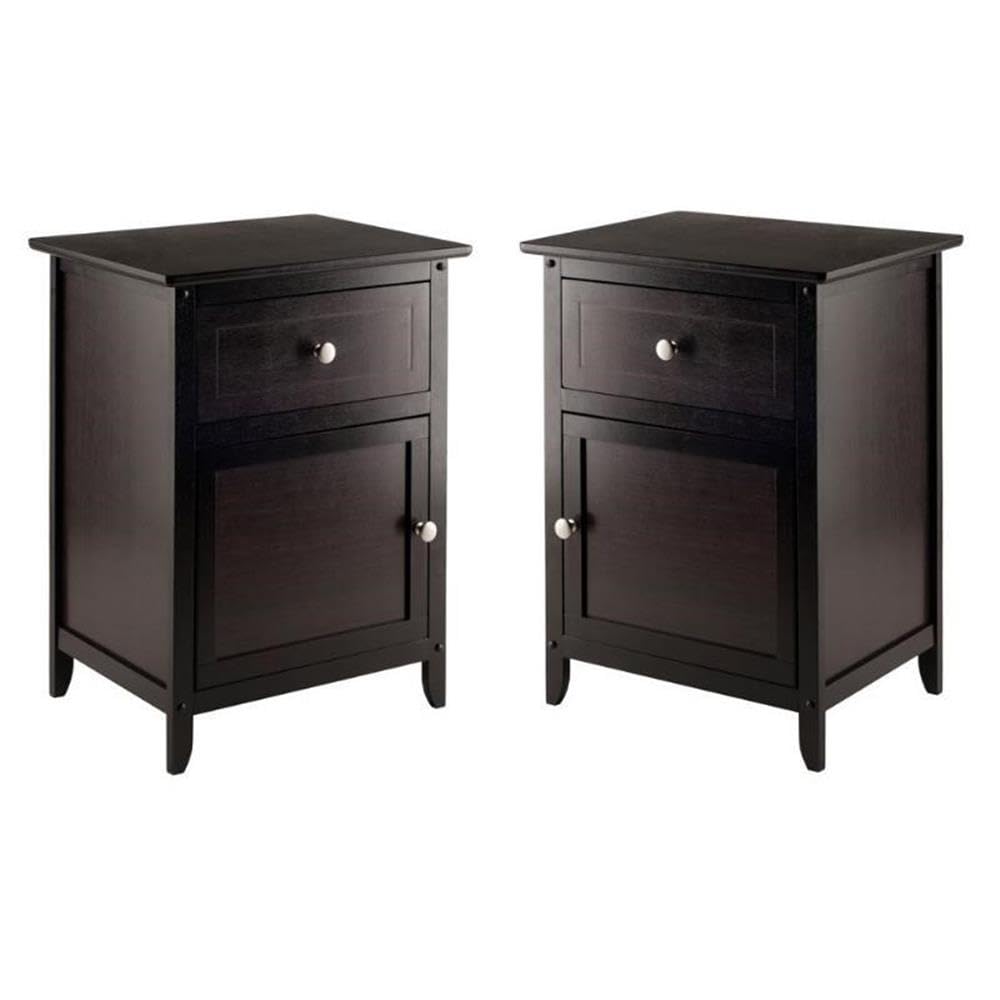 2-Piece Espresso Wood Nightstand Set with Cabinet & Drawer - Modern Bedside Tables for Bedroom, Living Room & Guest Room Storage