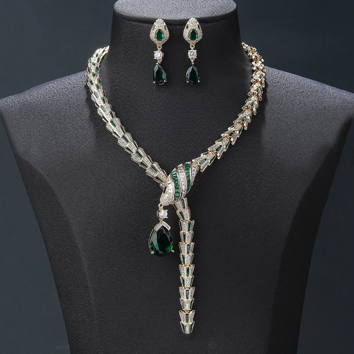 Luxury Cubic Zirconia Snake Necklace & Earrings Set for Women - Animal Jewelry for Party, Evening & Special Occasions - Fashion Costume Accessories CN11527T