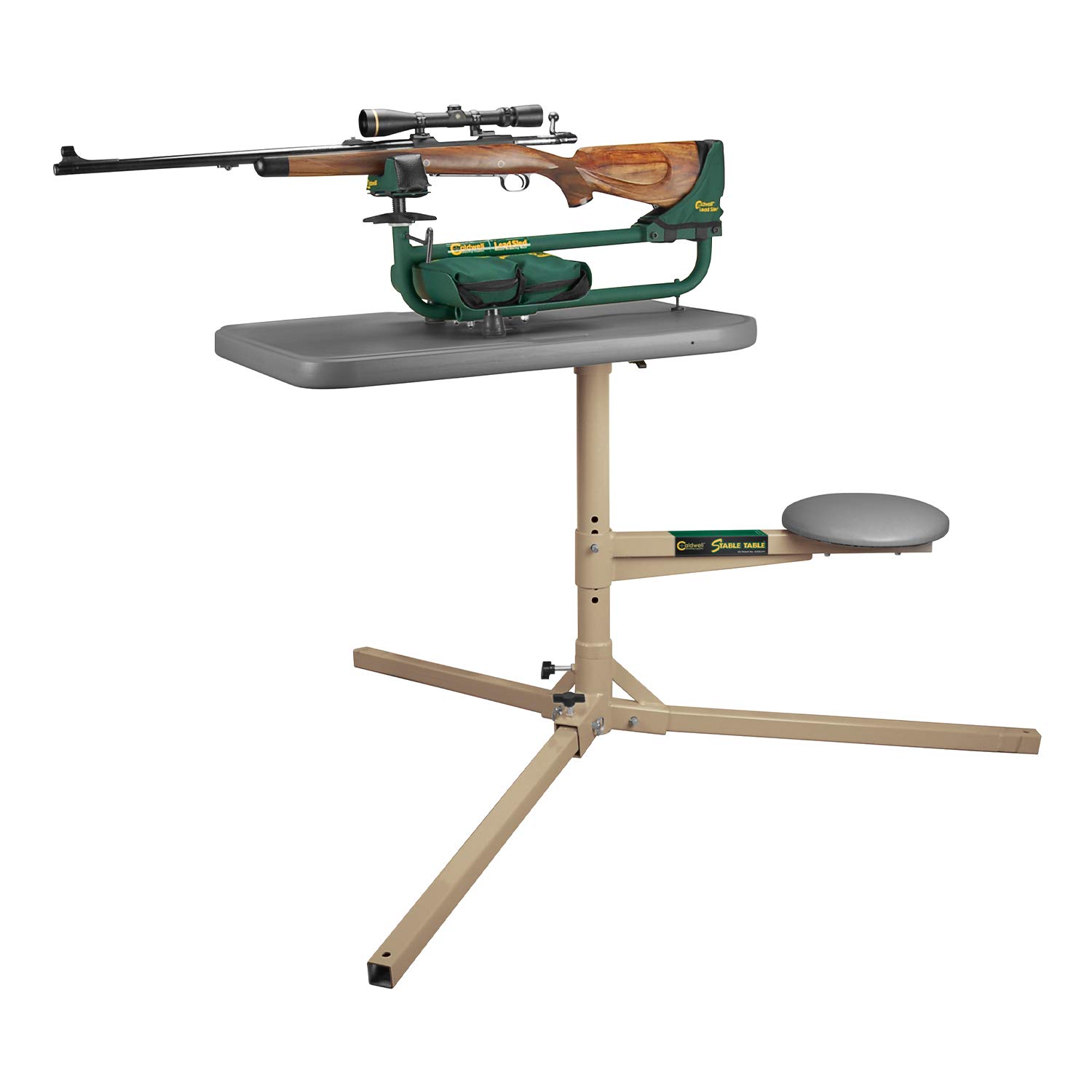 Caldwell Ambidextrous Stable Table with 360° Rotation - Weatherproof Synthetic Top & Seat for Outdoor Shooting, Range Practice & Gun Cleaning | Perfect for Hunting, Tactical Training & Firearm Maintenance