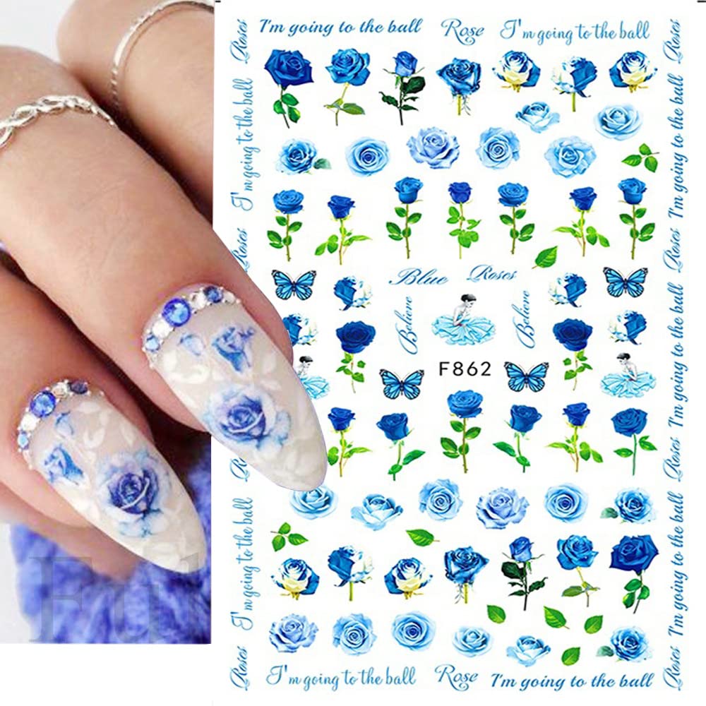 3D Self-Adhesive Flower Nail Art Stickers - Spring Rose & Butterfly Design, 6 Sheets Nail Decals for Women & Girls, DIY Acrylic Nail Decorations | Perfect for Spring Nails, Bridal Nail Art, Salon Manicures & Home DIY Nail Designs