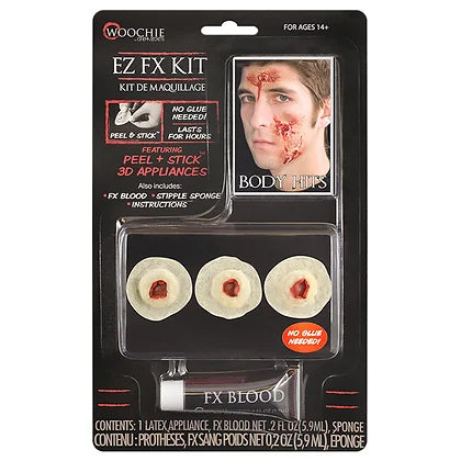 Woochie Body Hits EZ FX Kit - Realistic Fake Wounds & Scars - Peel & Stick Special Effects Makeup for Halloween, Cosplay & Movie Props - Easy to Apply & Remove