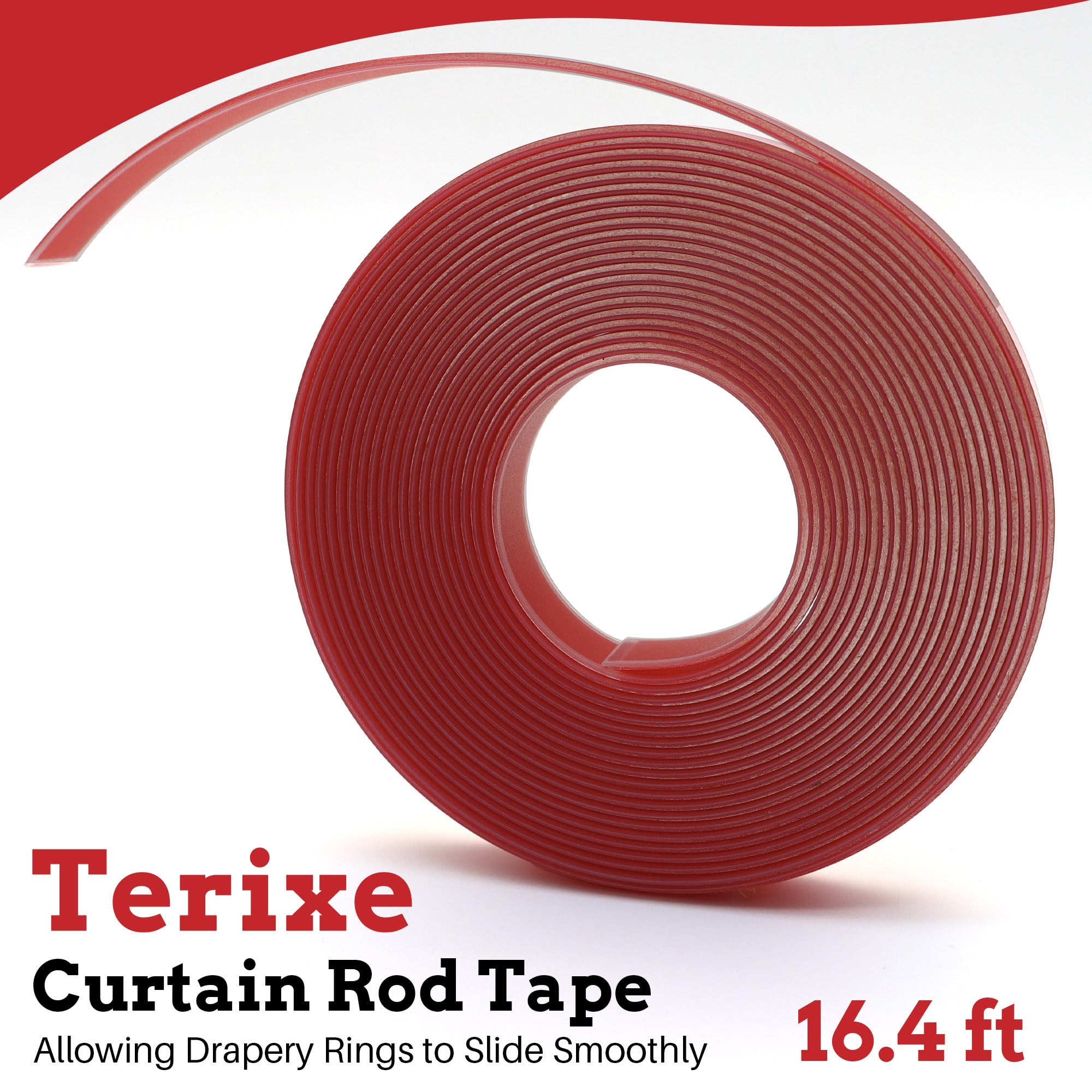 16.4 Ft Hard Surface Curtain Rod Tape - Smooth Gliding Solution for Telescopic Rods, Eliminates Stuck Rings & Noise - Perfect for Living Room, Bedroom & Office Window Treatments