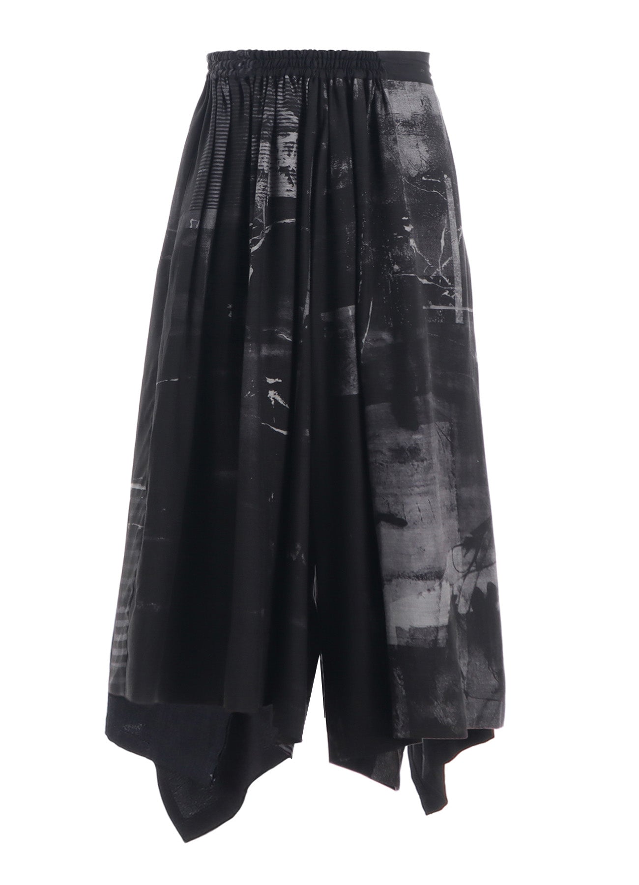 Cupro Blurry Flower Print Right Side Gathered Pants - Women's High Waisted Wide Leg Trousers for Casual Wear & Boho Style Outfits