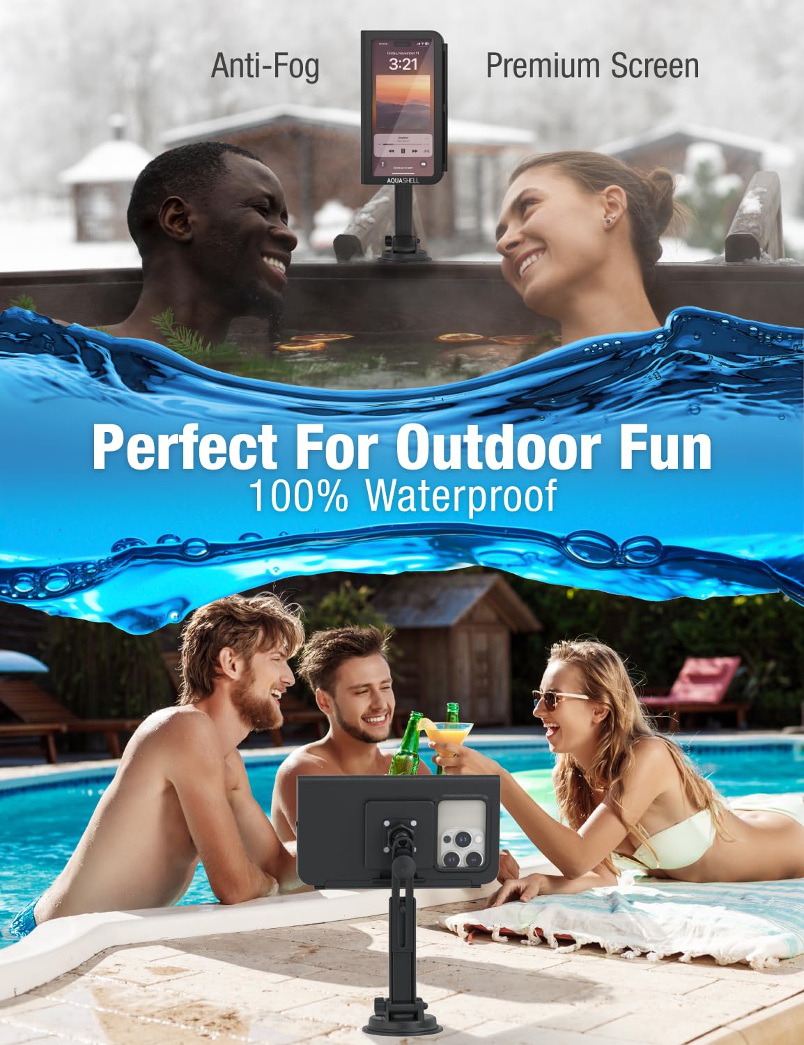Waterproof Shower Phone Holder - Adjustable, Rotatable, Reusable Suction Cup Stand for iPhone, Samsung & 4-7
