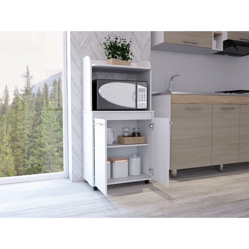 White Rockford Kitchen Cart with Shelves & Cabinet - Perfect for Small Spaces