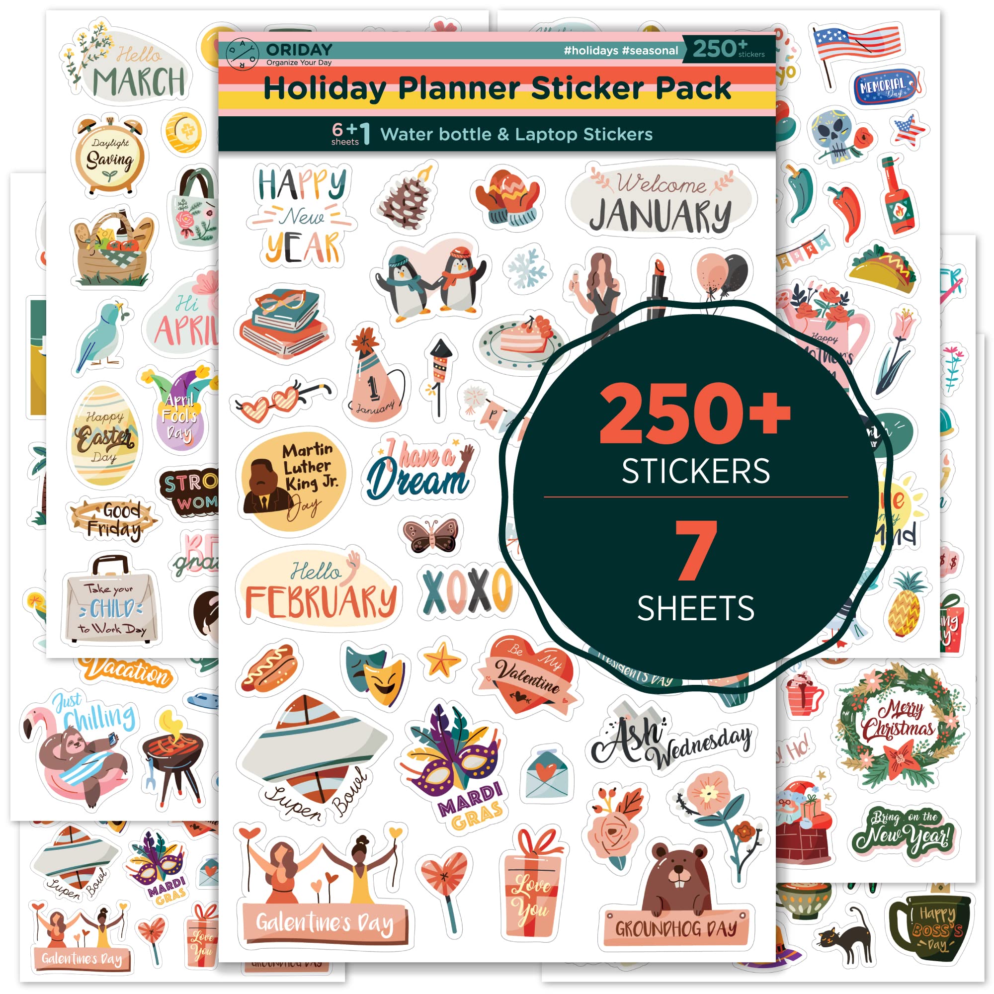 Happy Holiday Seasonal Planner Stickers - 500+ Cute Stickers for Daily Planners, Monthly Events, Halloween, Calendars, Journals, Female Empowerment, Teachers - Includes 6 Water Bottle Stickers - Perfect for Bullet Journals, Scrapbooking, and DIY Gift Wrapping