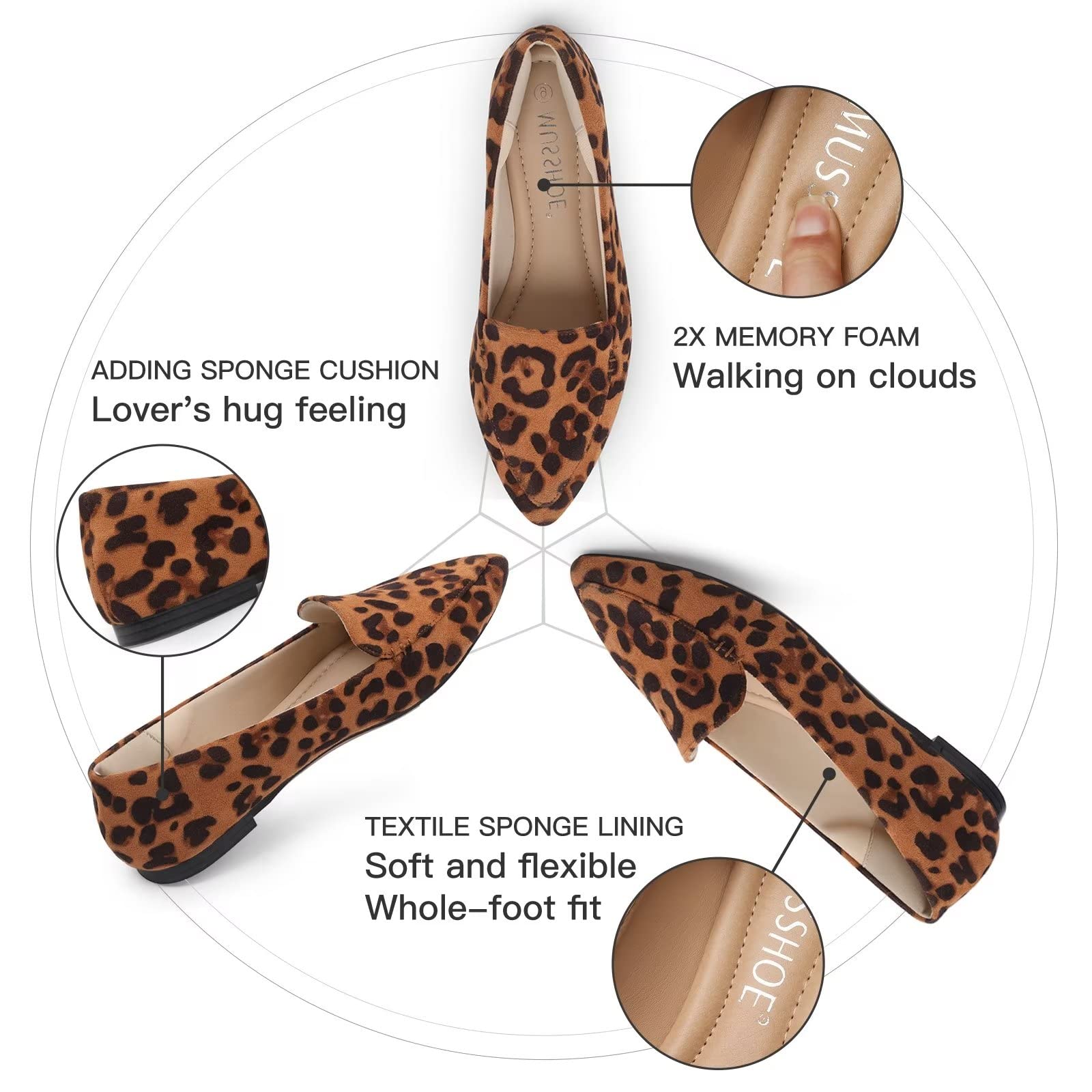 MUSSHOE Women's Pointed Toe Ballet Flats - Comfortable Slip On Dress Shoes for Work & Business | Casual Office Shoes for Women | Perfect for Professional Wear, Daily Commute & Business Meetings