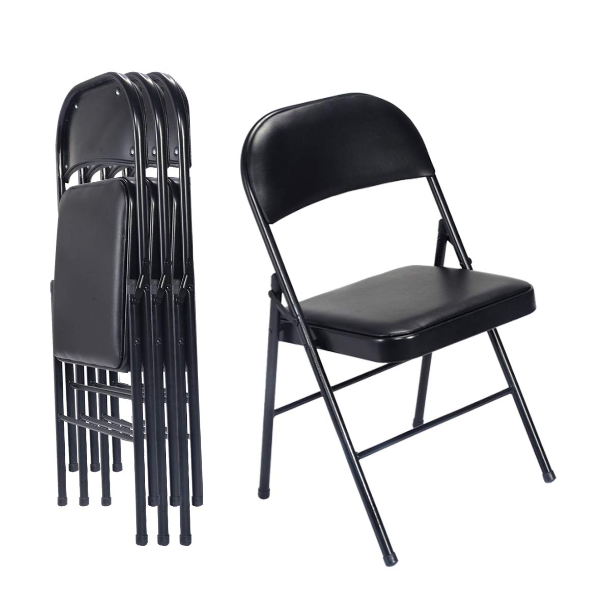 4 Pack Black Folding Chairs with Padded Seats - Heavy Duty 330lbs Capacity, Stackable & Portable Metal Frame Chairs for Indoor Outdoor Use - Perfect for Office, Wedding, Party, Events, Camping and Picnic