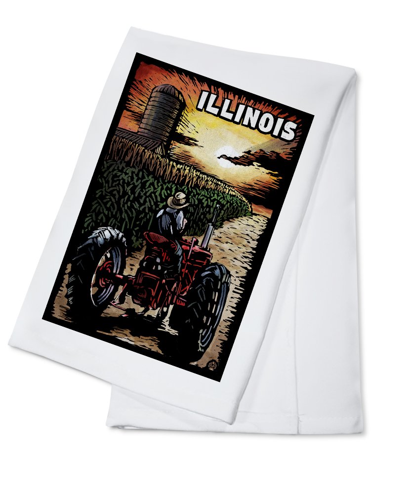 100% Cotton Illinois Tractor in Cornfield Scratchboard Tea Towel - Decorative Hand Towel for Kitchen, Home Decor & Farmhouse Style | Perfect for Dish Drying, Gift Giving & Rustic Farmhouse Decor