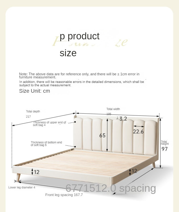 Solid Oak Wood Piano Key Bed Frame - Cream Finish - Elegant and Durable Bedroom Furniture for Classic and Modern Decor Styles