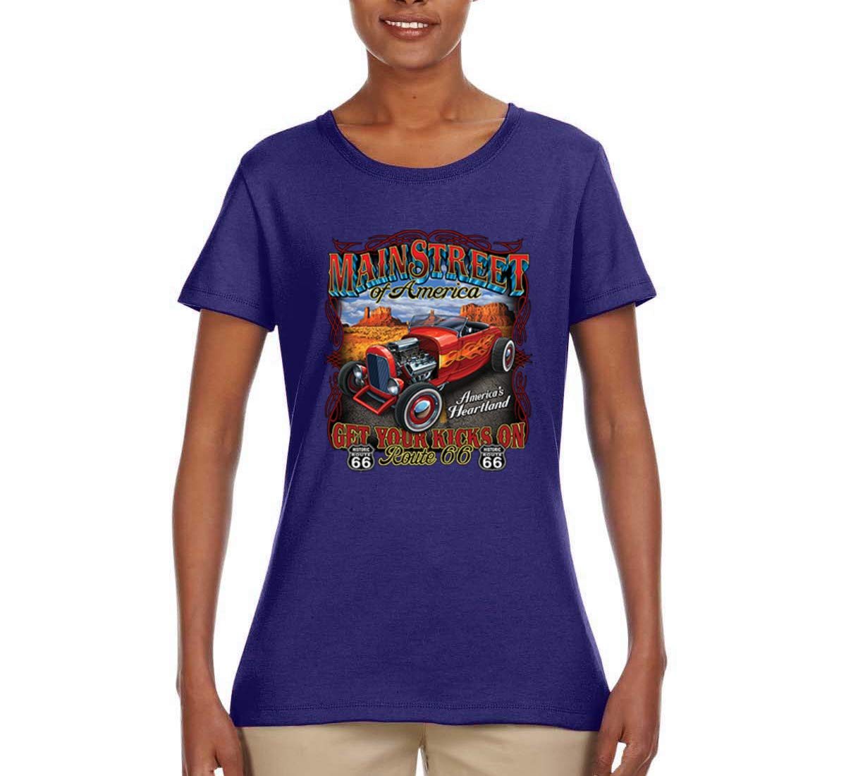 Vintage Route 66 Hot Rod Cars & Trucks Graphic T-Shirt for Women - Retro American Road Trip Inspired Tee | Perfect for Travel Enthusiasts, Road Trips & Casual Outfits