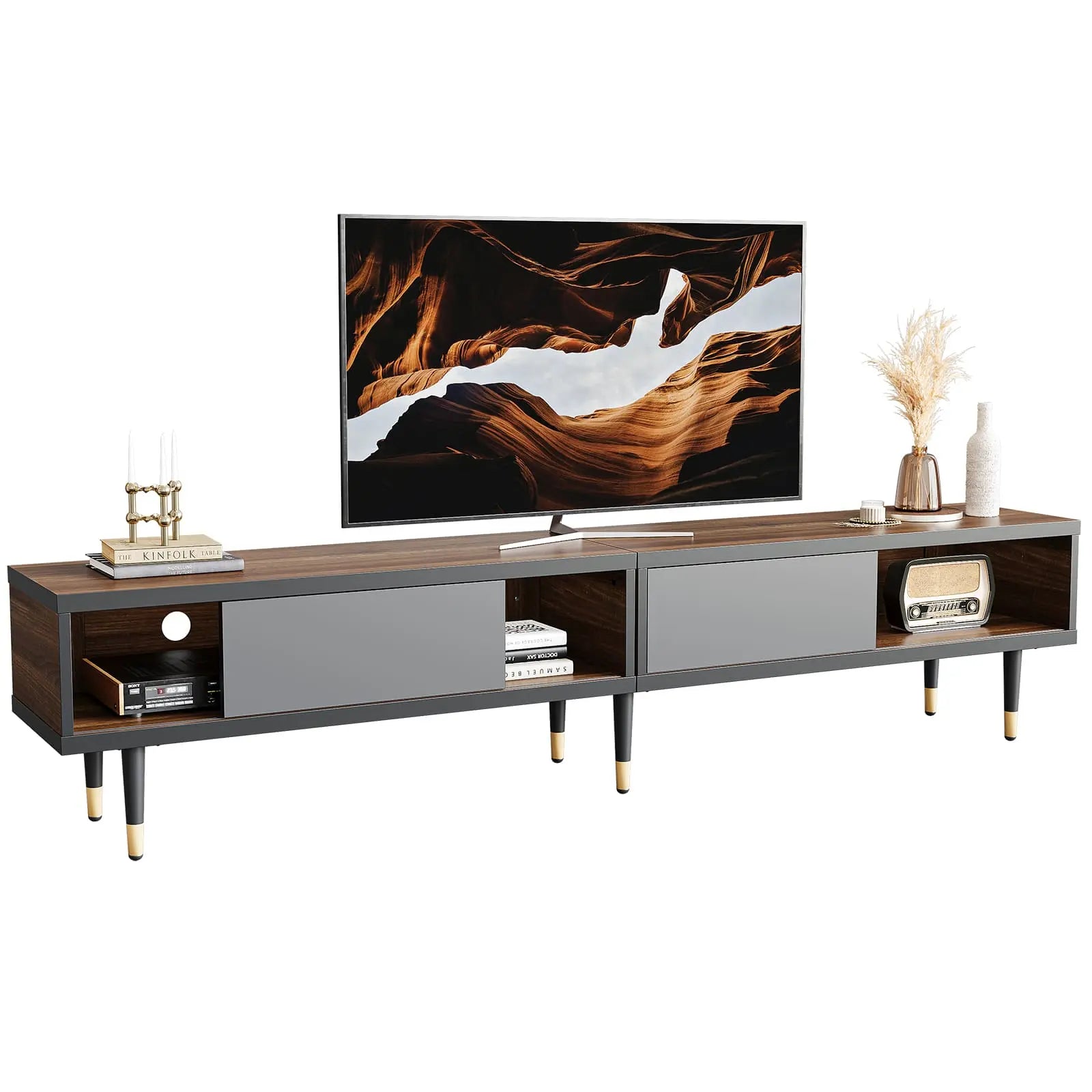 Bestier Mid Century Modern TV Stand for 85 inch TVs - 2-in-1 Long Entertainment Center TV Cabinet with Storage for Living Room, Home Theater & Family Room