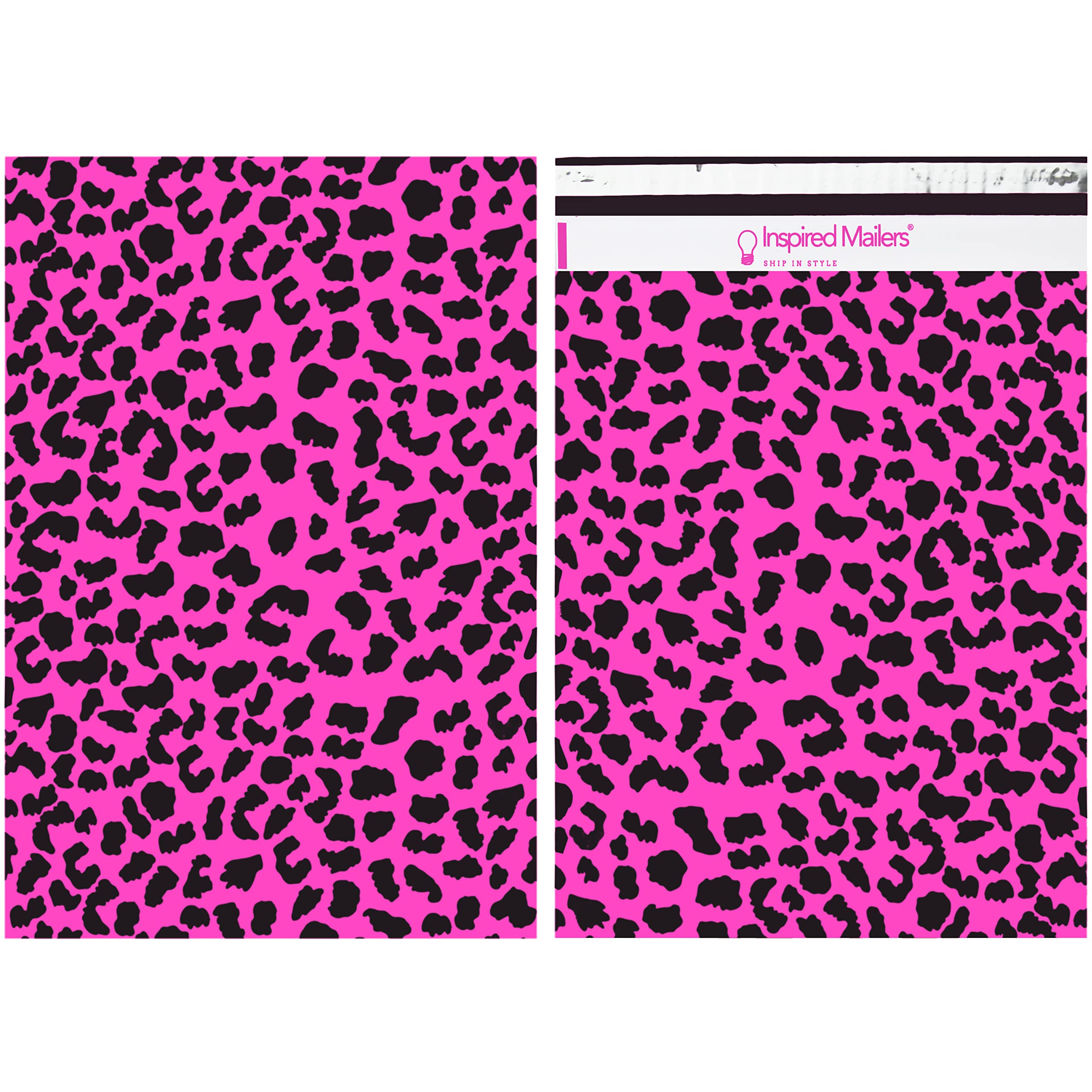 Inspired Mailers - 14.5 x 19 Inch Large Poly Mailers (50 Pack) - Hot Pink Cheetah Print Shipping Bags for Clothing & Apparel - Durable Mailing Envelopes for Ecommerce, Boutique & Online Store Shipping
