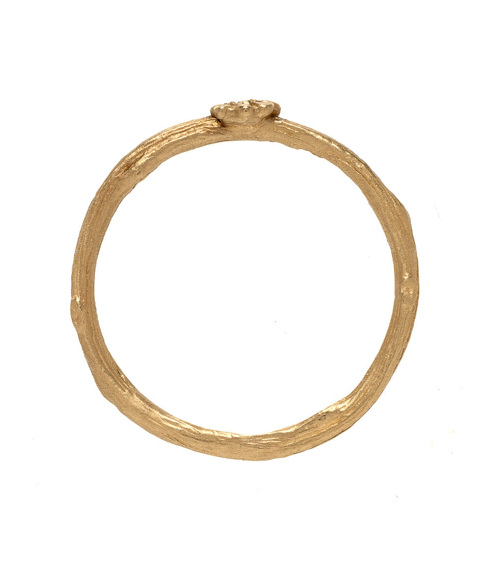 14K Gold Diamond Accent Daisy Branch Textured Stackable Ring for Women - Elegant Layering Jewelry for Everyday Wear & Special Occasions