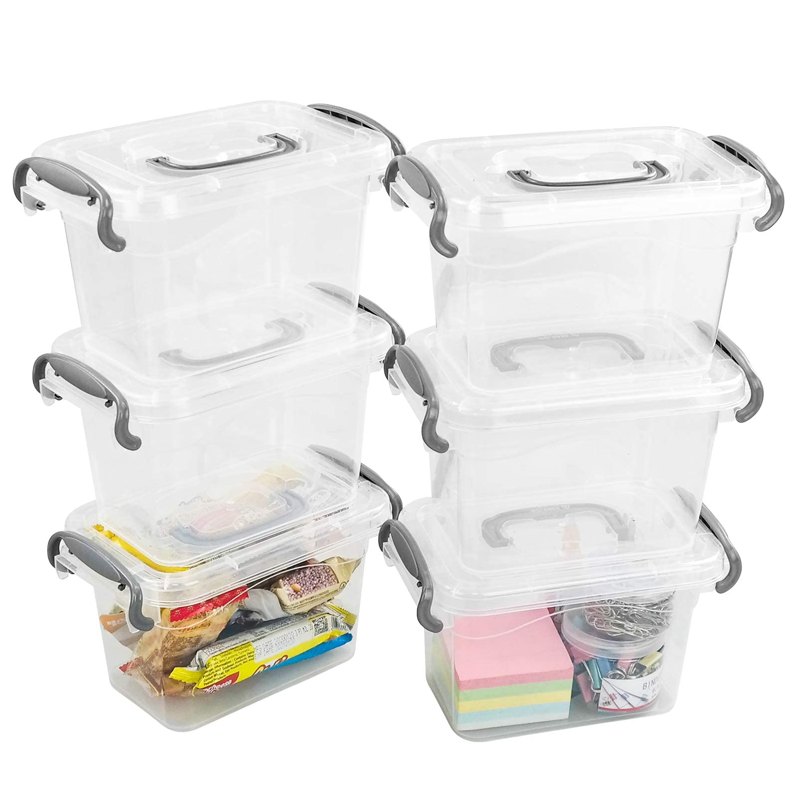 1.5L Clear Mini Storage Boxes - 6-Pack Small Plastic Organizer Containers with Secure Latches for Home, Office & Craft Supplies Organization