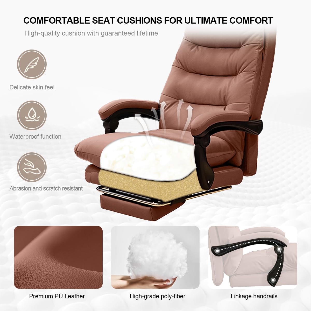 Ergonomic Reclining Office Chair with Footrest - High Back Executive Desk Chair for Gaming & Work - Comfortable Leather Computer Chair for Home & Office Use