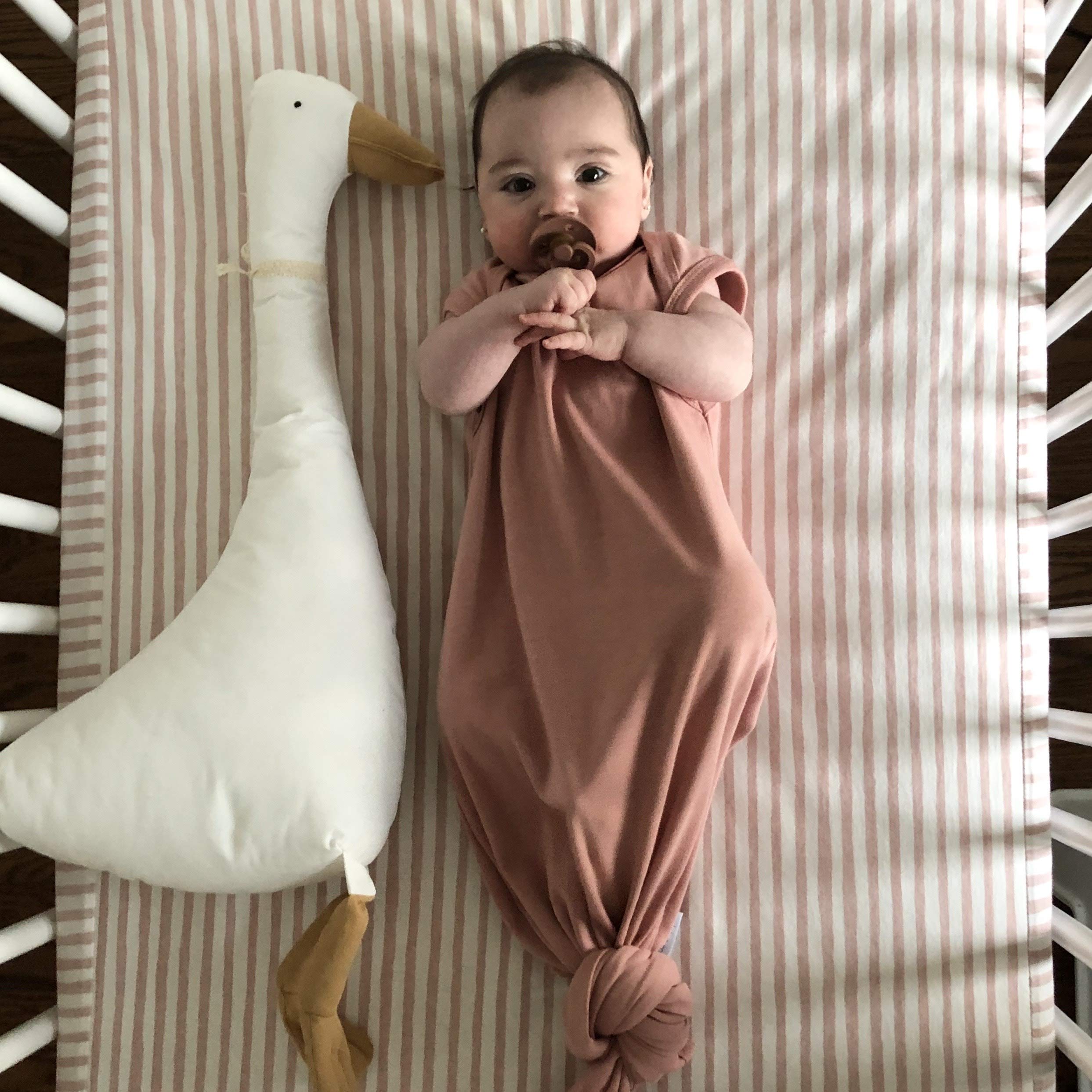 Ely's & Co. Waterproof Crib Sheet for Baby Girls - Soft Toddler Bed Sheet with Mauve Pink Splash & Stripes Design | No Need for Mattress Pad Cover | Perfect for Nursery, Daycare & Travel