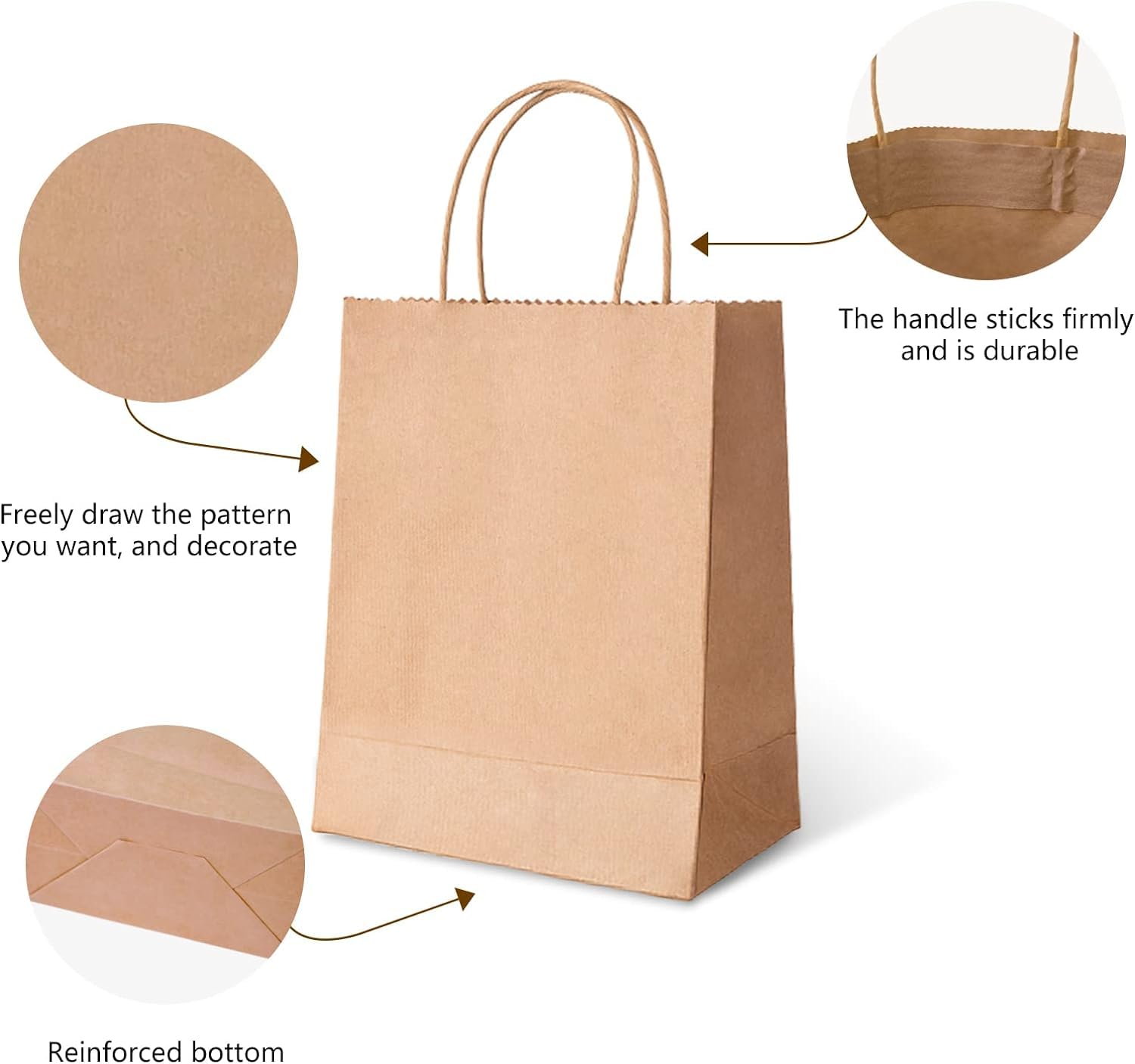 Aakriti 10.5x5x13.5 Inch Brown Kraft Paper Gift Bags with Handles - Pack of 10 Bulk Wedding Favor Bags, Party Supplies, Grocery Shopping & Retail Merchandise Bags - Perfect for Bridal Showers, Baby Showers & Corporate Events