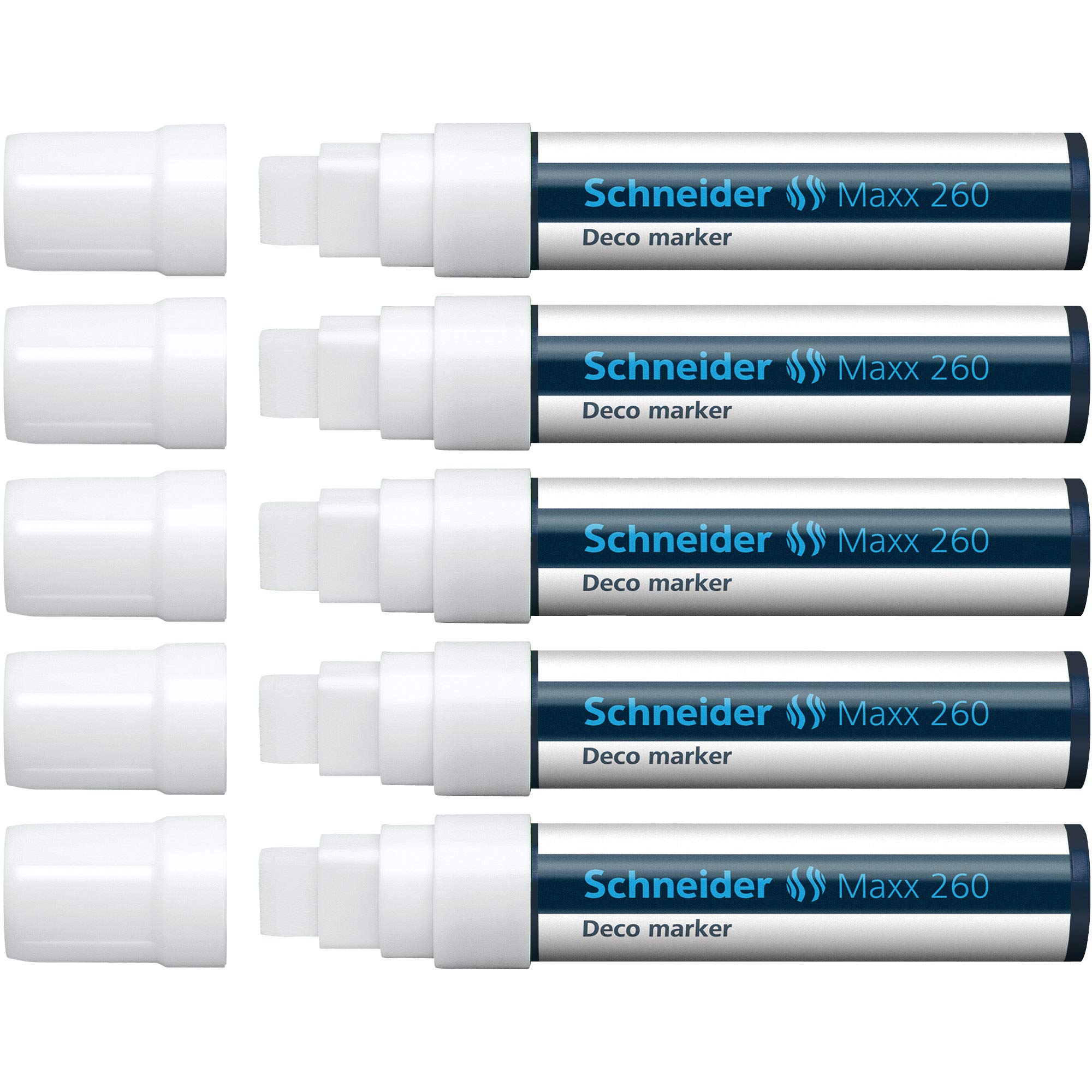 Schneider Maxx 260 White Chalk Markers - Pack of 5 | Non-Toxic Dry Erase Markers for Whiteboards, Glass, Chalkboards | Ideal for Restaurants, Classrooms, Offices & Retail Signage