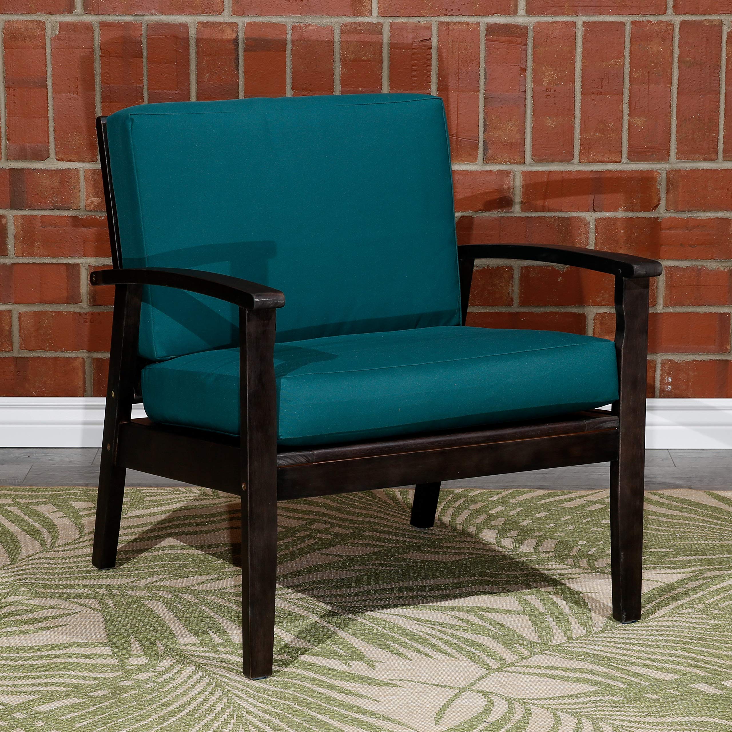 DTY Outdoor Living Longs Peak Deep Seat Eucalyptus Chair - Espresso Finish with Dark Green Cushions | Patio, Garden, Deck & Backyard Furniture for Relaxing Outdoors