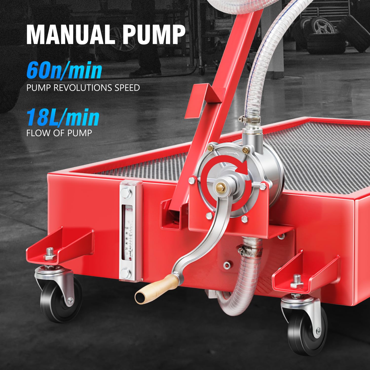 DNA MOTORING 20 Gallon Oil Drain Pan with Pump - Heavy Duty Oil Change Kit with Evacuation Hose & T-Handle - Low Profile Design for Trucks, Buses, RVs - Ideal for Professional Mechanics & DIY Auto Maintenance (TOOLS-00386)