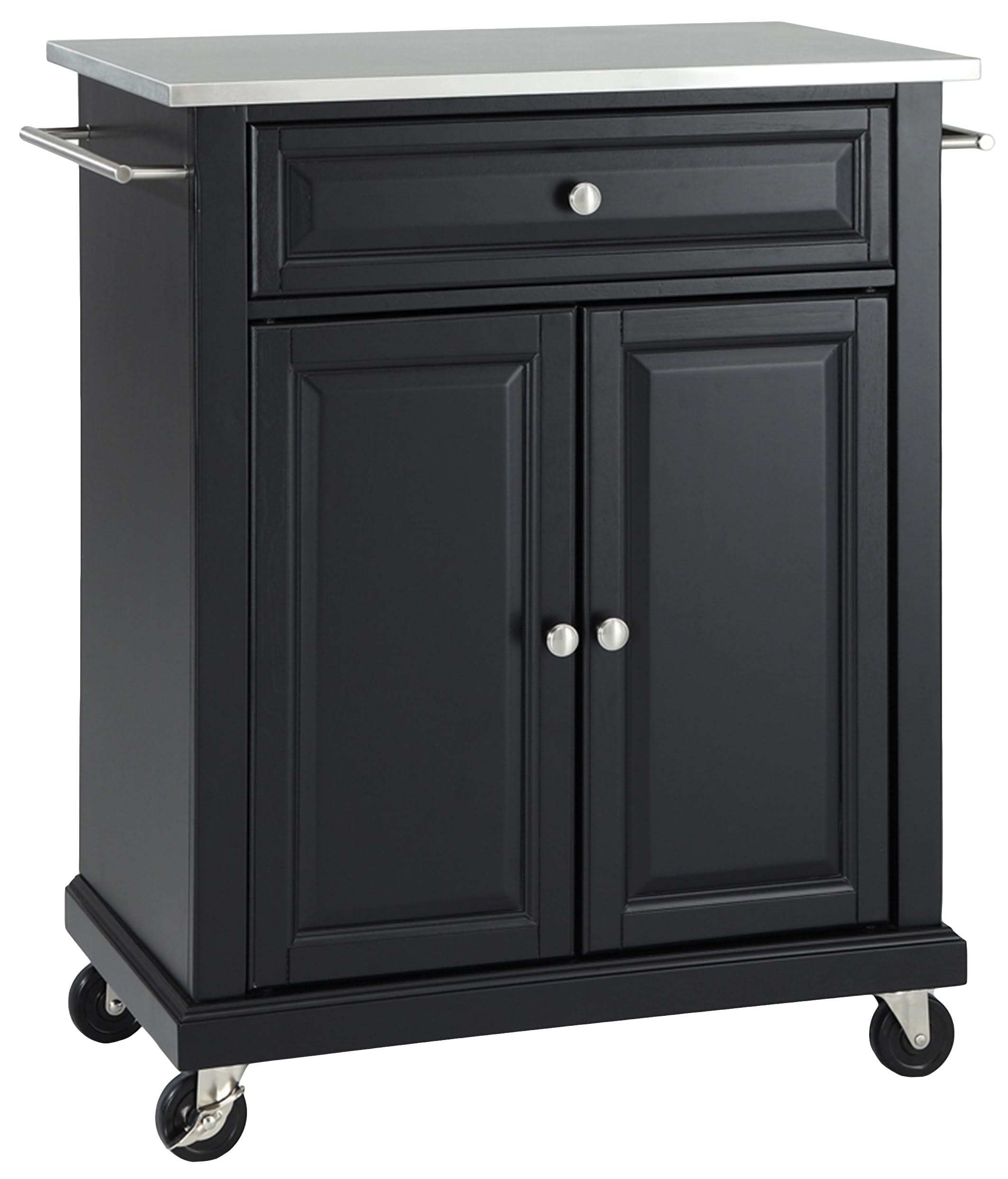 Crosley Black Compact Kitchen Island with Stainless Steel Top - Perfect for Small Kitchens, Apartments & Breakfast Bars