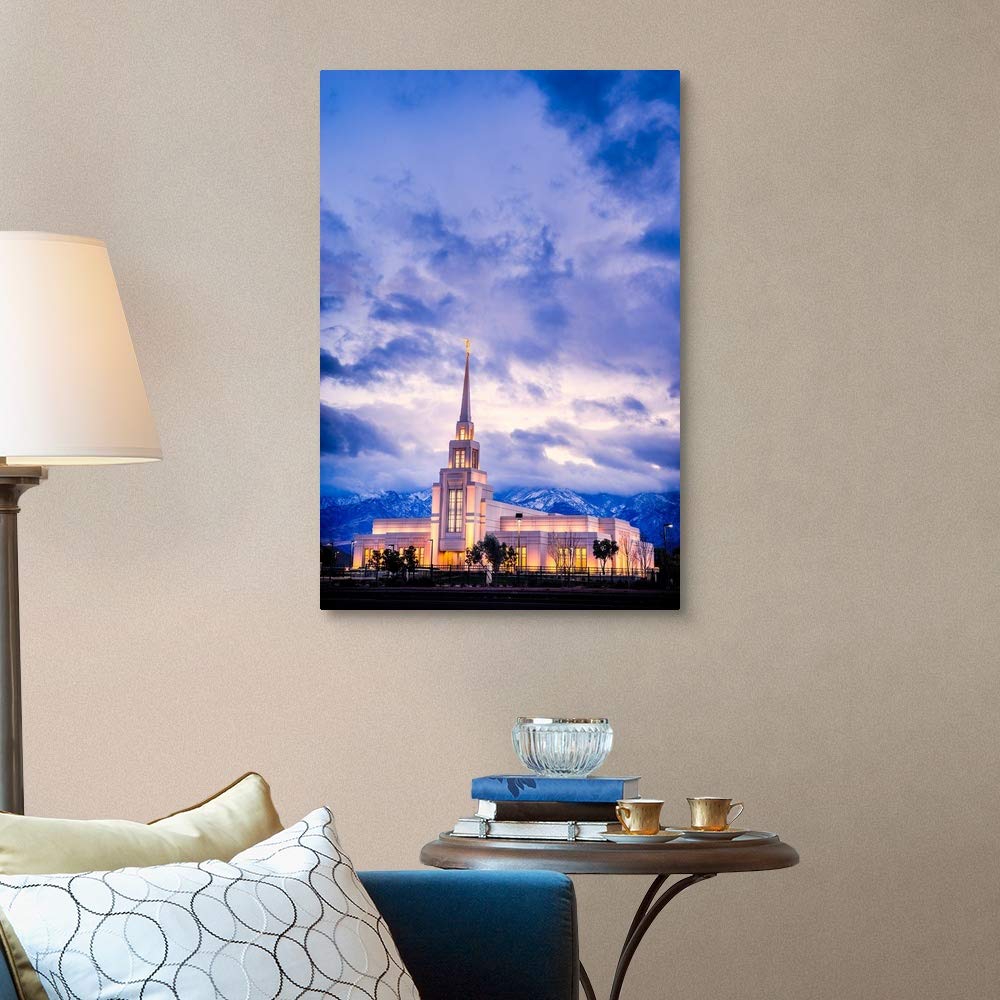 Gila Valley Arizona Temple Canvas Wall Art Print - Framed Arizona Landscape Oil Painting Home Decor (20x30 Inch) for Living Room, Bedroom & Office