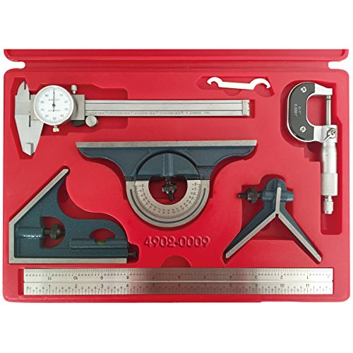 HHIP 4902-0009 6-Piece Precision Measuring Tool Kit - Digital Caliper, Micrometer, Combination Square | Ideal for Machining, Woodworking & Metalworking Projects