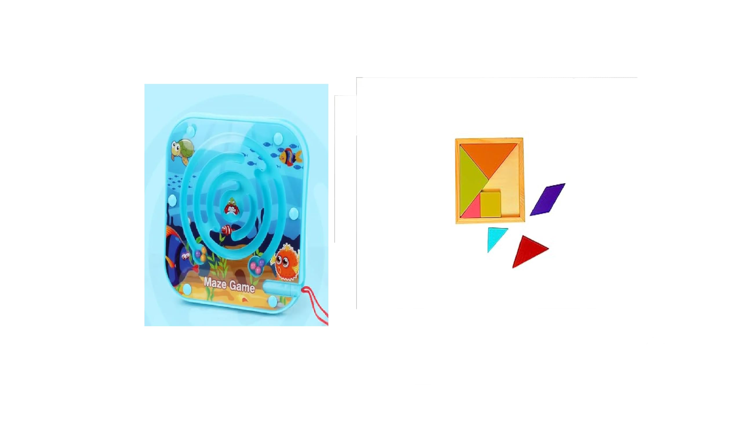 MFH Maze Game and Tangram Puzzle Set - Brain Teaser Toys for Kids & Adults - Perfect for Family Game Night, Classroom Learning, and Travel Entertainment