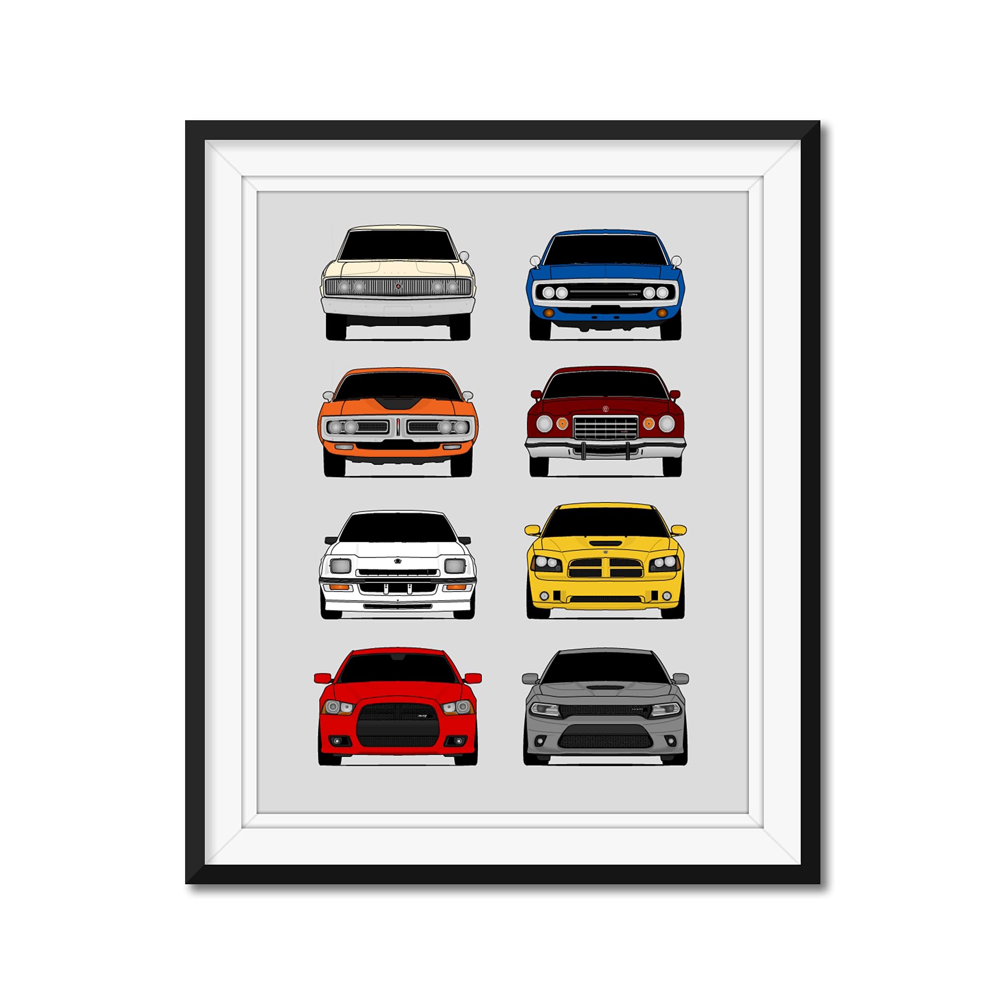 Dodge Charger Generations History & Handmade Art Print - 11x14