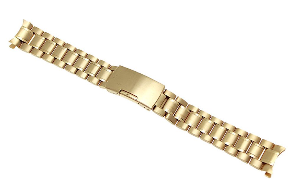 RECHERE 20mm Stainless Steel Bracelet Watch Band - Curved End Solid Links, Gold Color Replacement Strap for Men & Women | Perfect for Dress Watches, Business Attire & Formal Occasions