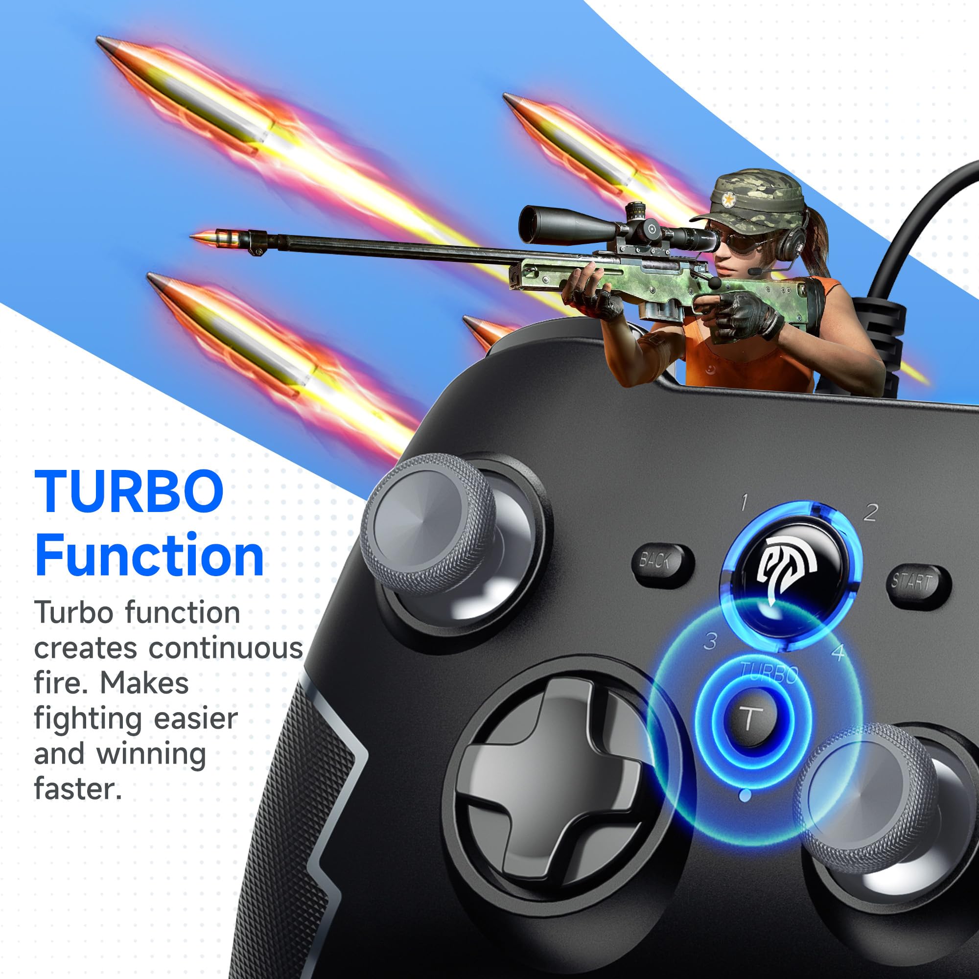 EasySMX Wired PC PS3 Controller with Hall Linear Triggers & Dual Vibration - Compatible with Windows, PS3, Android TV & TV Box - White - Perfect for Gaming, Streaming & Retro Emulation