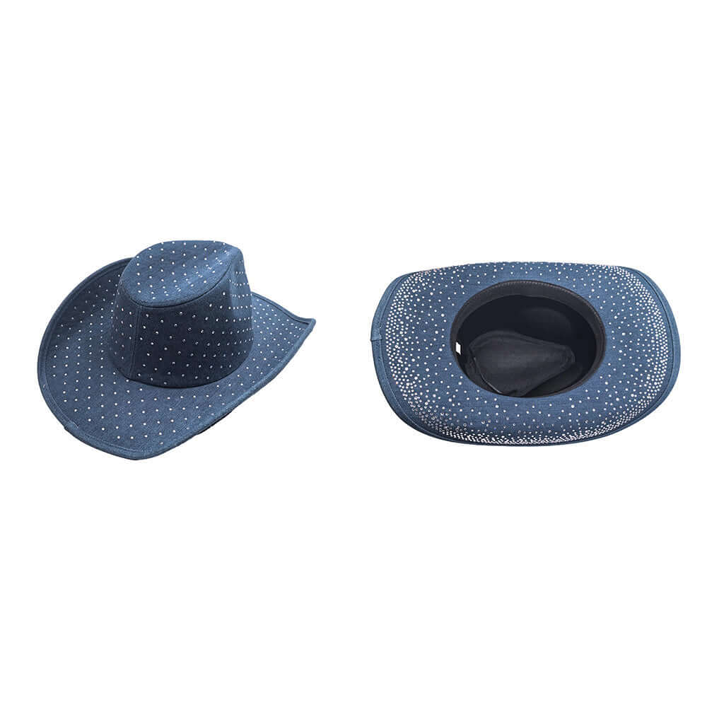 Stylish Blue Denim Western Rhinestone Cowboy Fedora Hat for Men & Women - Perfect for Country Music Festivals, Rodeos, and Western-Themed Parties