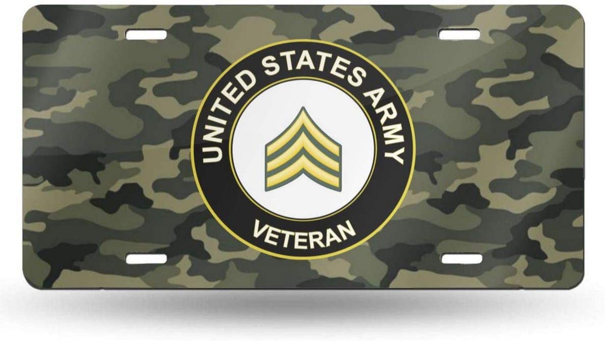 US Army Sergeant Veteran Novelty License Plate Cover - 6x12 Inch Decorative Front License Plate Tag - Patriotic Car Accessories for Military Supporters & Veterans - Perfect for Trucks, SUVs & Cars