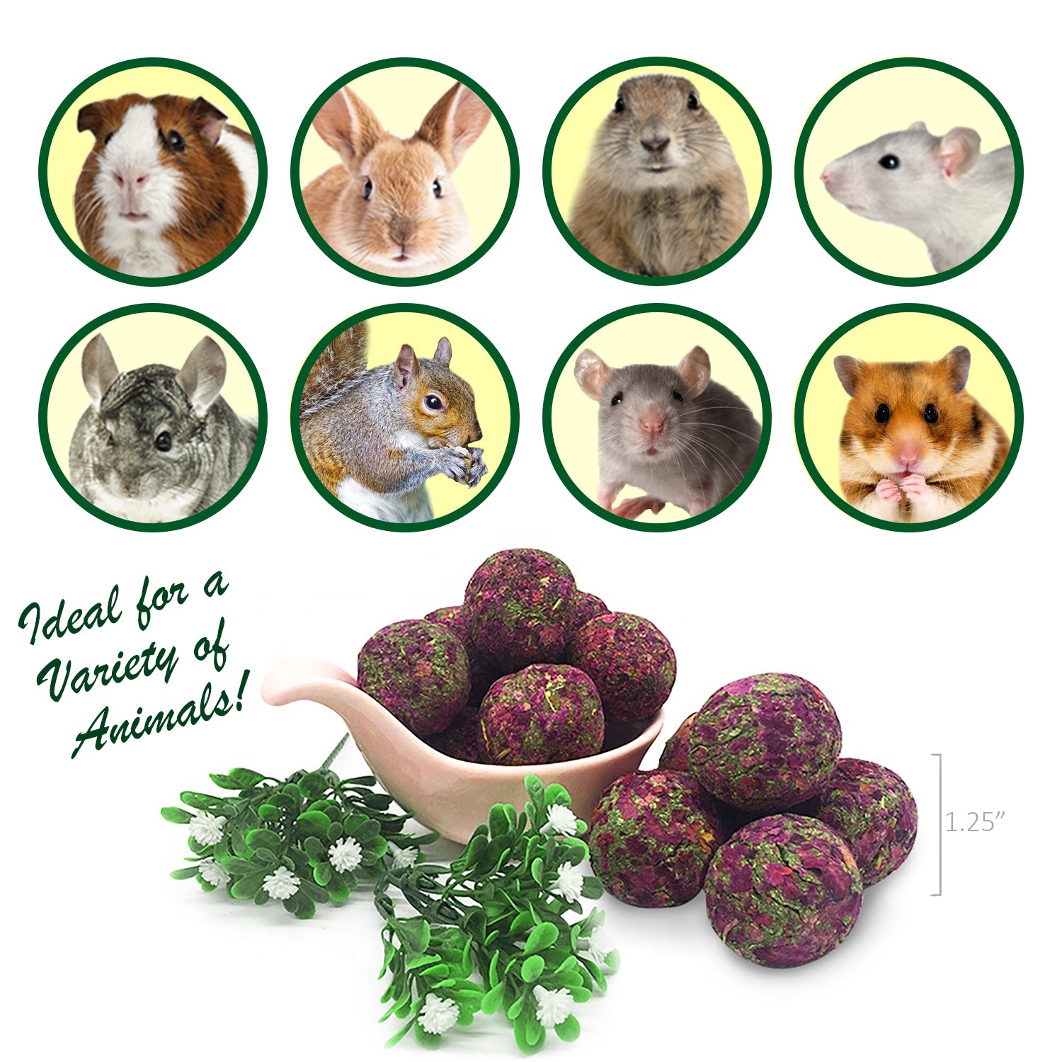 Munchers Natural Rose Petals & Timothy Hay Chew Balls for Rabbits, Guinea Pigs & Small Pets - Healthy Dental Treat & Enrichment Toy for Cage Playtime