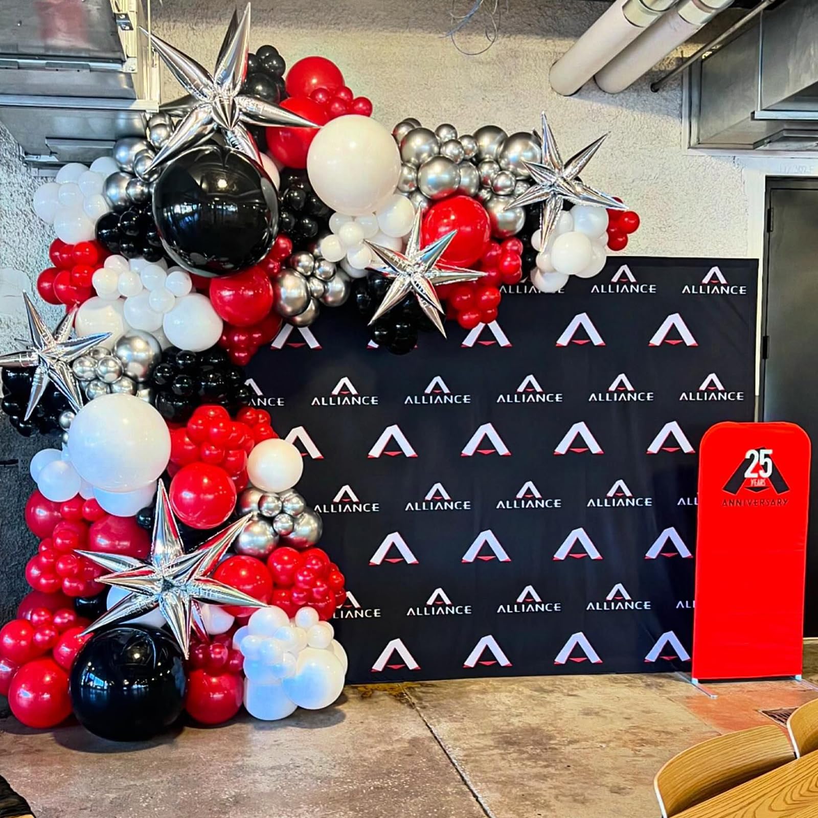 YAOWKY 115Pcs Red Black White Balloons Garland Arch Kit - Metallic Silver & Confetti Latex Balloons for Graduation, Birthday, Racing Car, Poker Card Decorations - Perfect for Party Backdrops, Photo Booths & Event Centerpieces