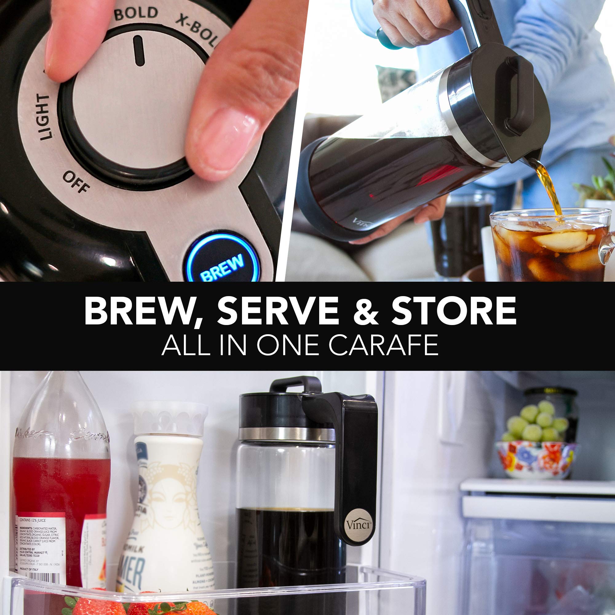 VINCI Express Cold Brew Coffee Maker - 5-Minute Electric Iced Coffee Brewer with 4 Strength Settings, Self-Cleaning Cycle & 1.1L Glass Carafe (37 oz) - Perfect for Home, Office & Coffee Shops