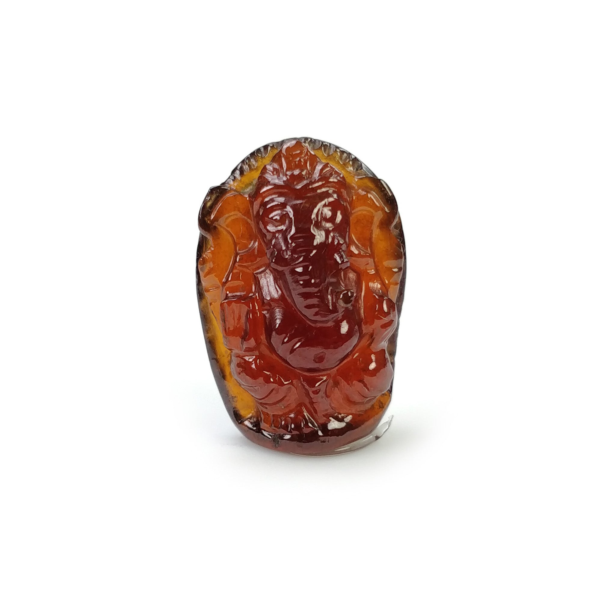Natural Hessonite Garnet Gemstone Carving - 21.75ct Untreated Hand Carved Lord Ganesha Statue (20x14mm) | Spiritual Gift, Meditation Aid & Home Decor | Includes Authenticity Video