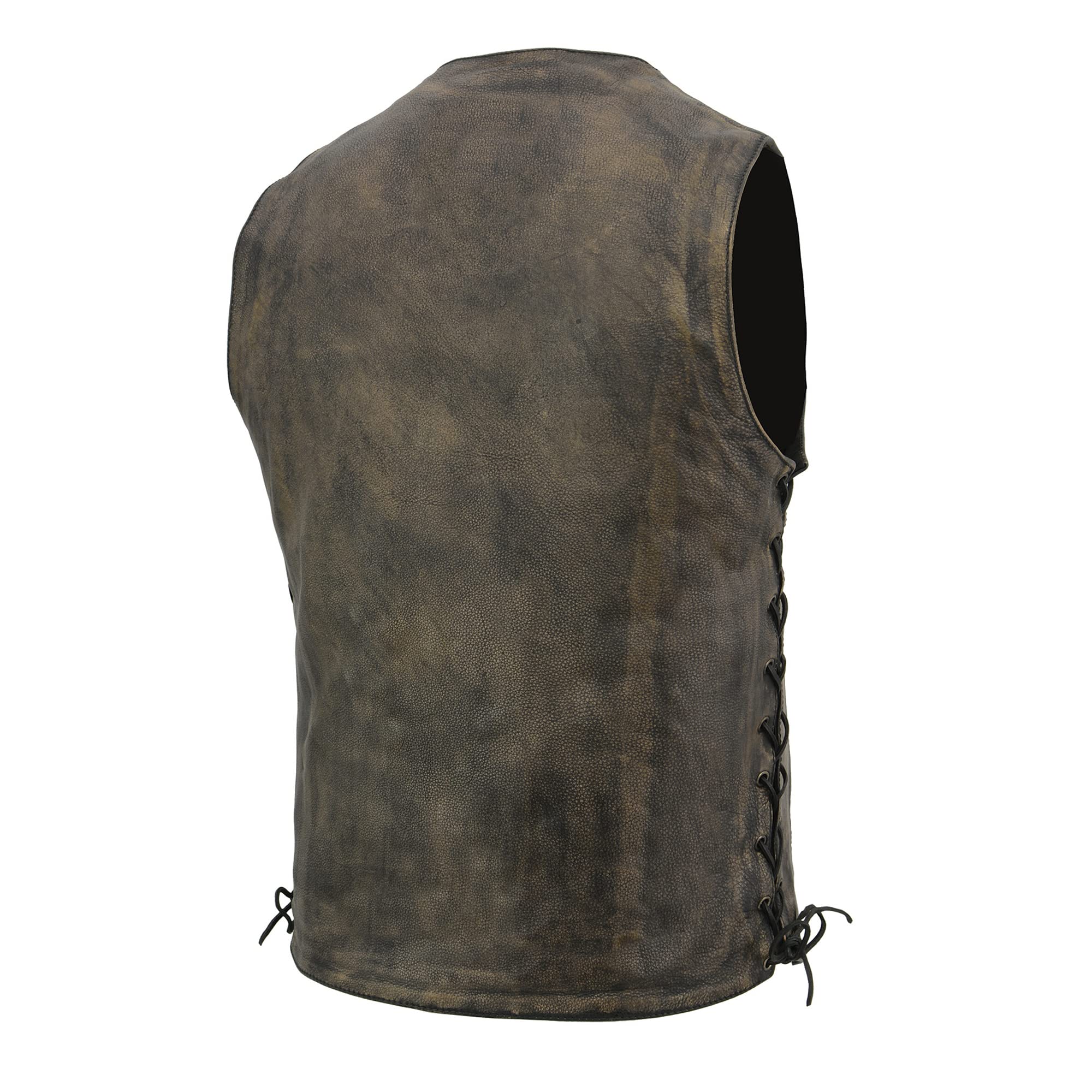 Milwaukee MLM3540 Men's Distressed Brown Leather Vest with 10 Pockets | Durable & Stylish for Motorcycle Riding, Outdoor Adventures & Casual Wear