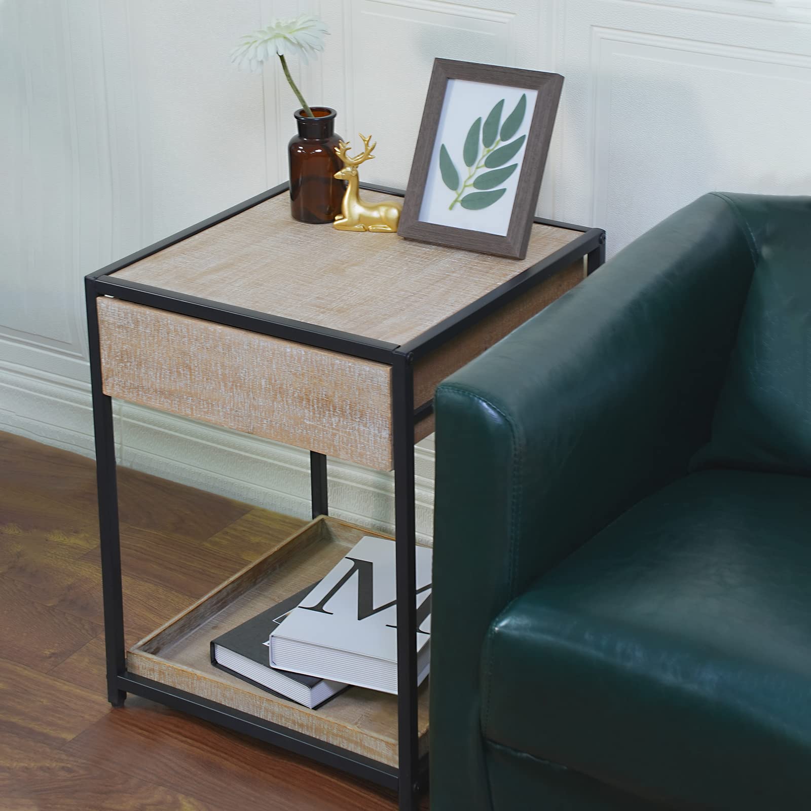 2-Tier Industrial Square End Table with Mesh Shelf - 20