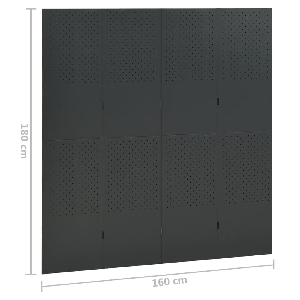 vidaXL 4-Panel Steel Room Divider Screen - Flexible Partition Design in Anthracite - 63