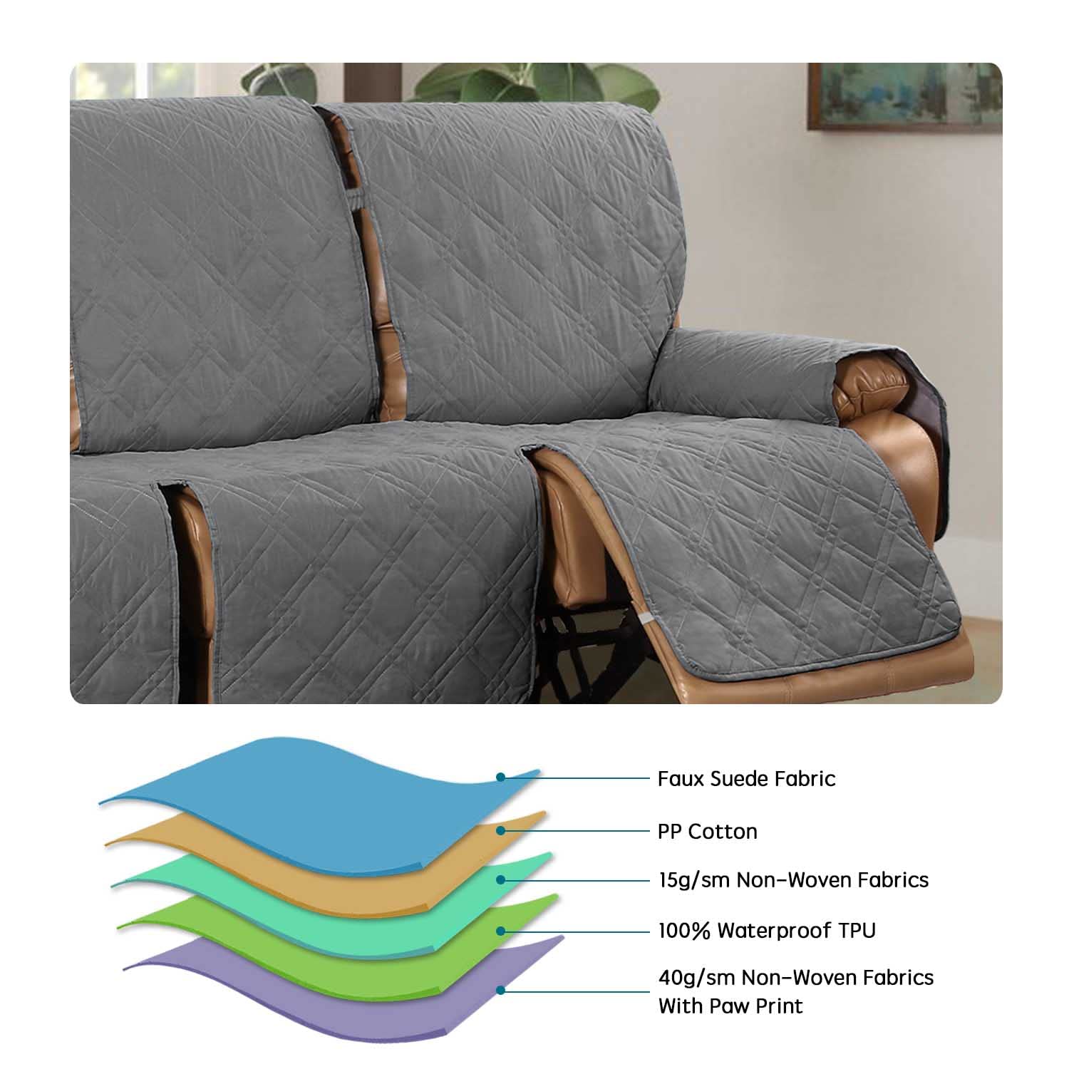 3-Seater Recliner Chair Cover - Waterproof Velvet Stretch Sofa Slipcover - Soft Armchair Cover with Storage - Furniture Protector for Living Room, Kids & Pets (Dark Grey) - Perfect for Family Gatherings, Pet Owners & Home Protection
