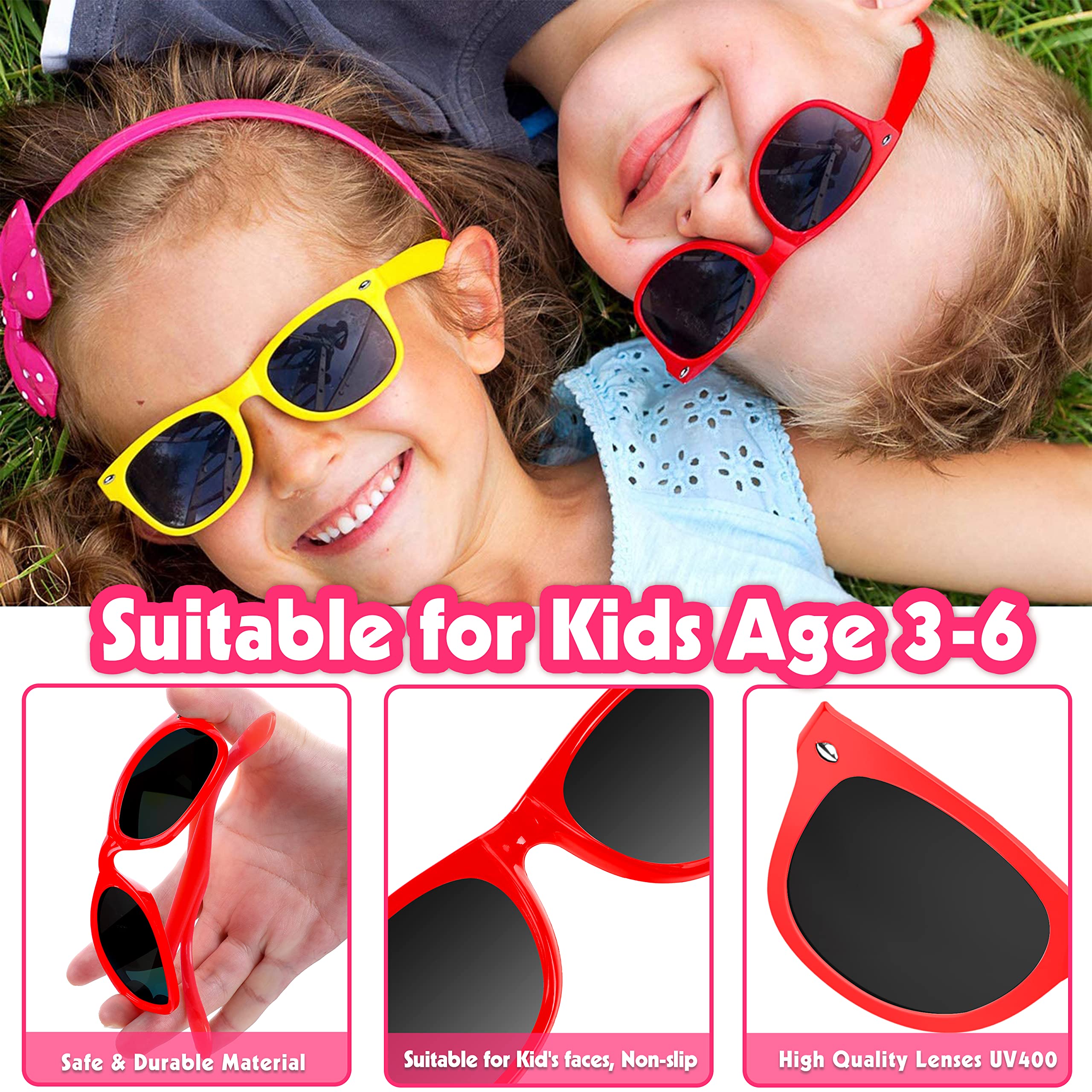 **GINMIC 24-Pack Kids Sunglasses Neon Party Favors with Cards - Fun Sunglasses for Boys & Girls - Perfect for Birthday Parties, Beach, Pool & Outdoor Activities**