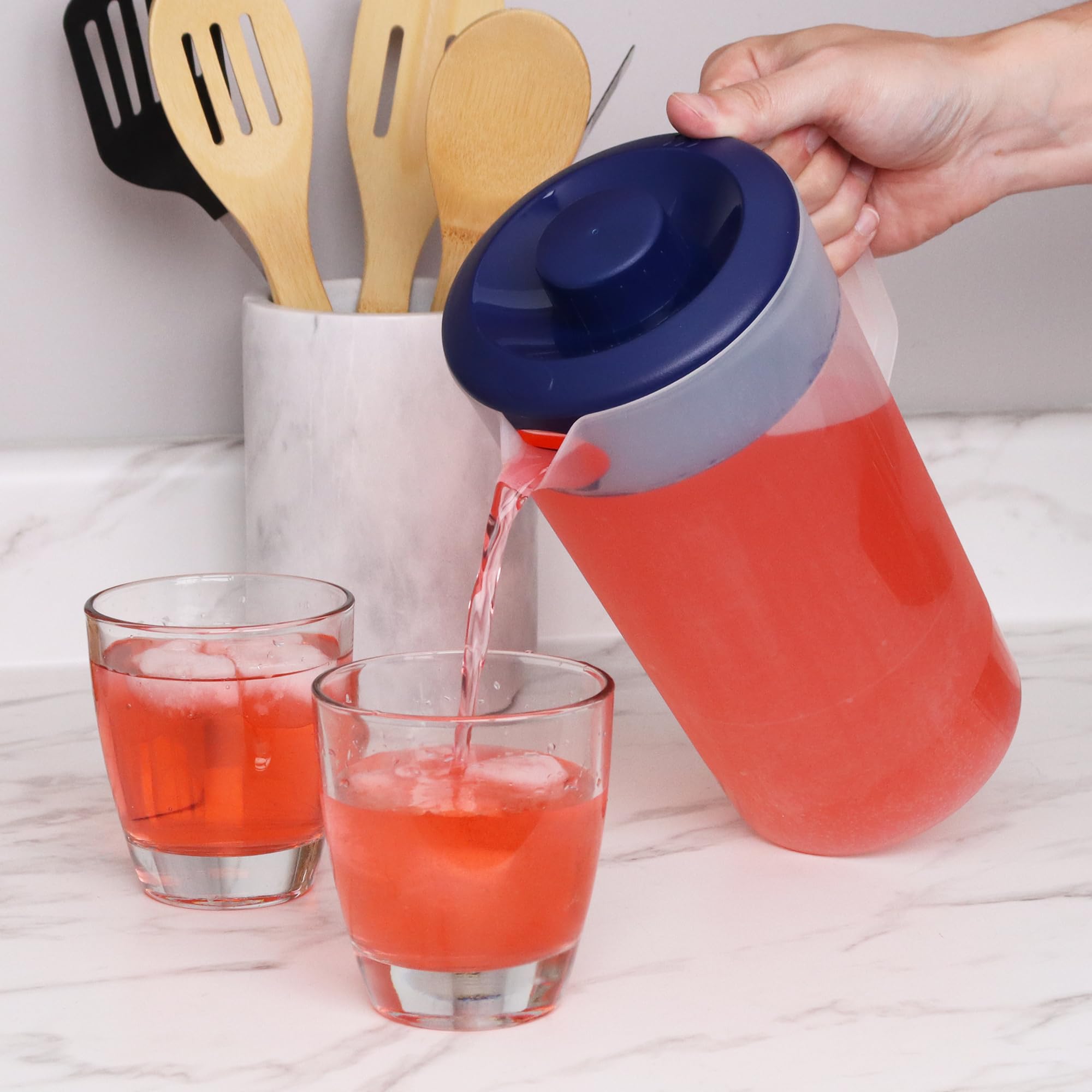 Half Gallon Water Pitcher with Lid - 64oz BPA Free Plastic Pitcher for Juice & Beverages - Freezer & Dishwasher Safe - Perfect for Refrigerator, Kitchen, Office & Outdoor Use