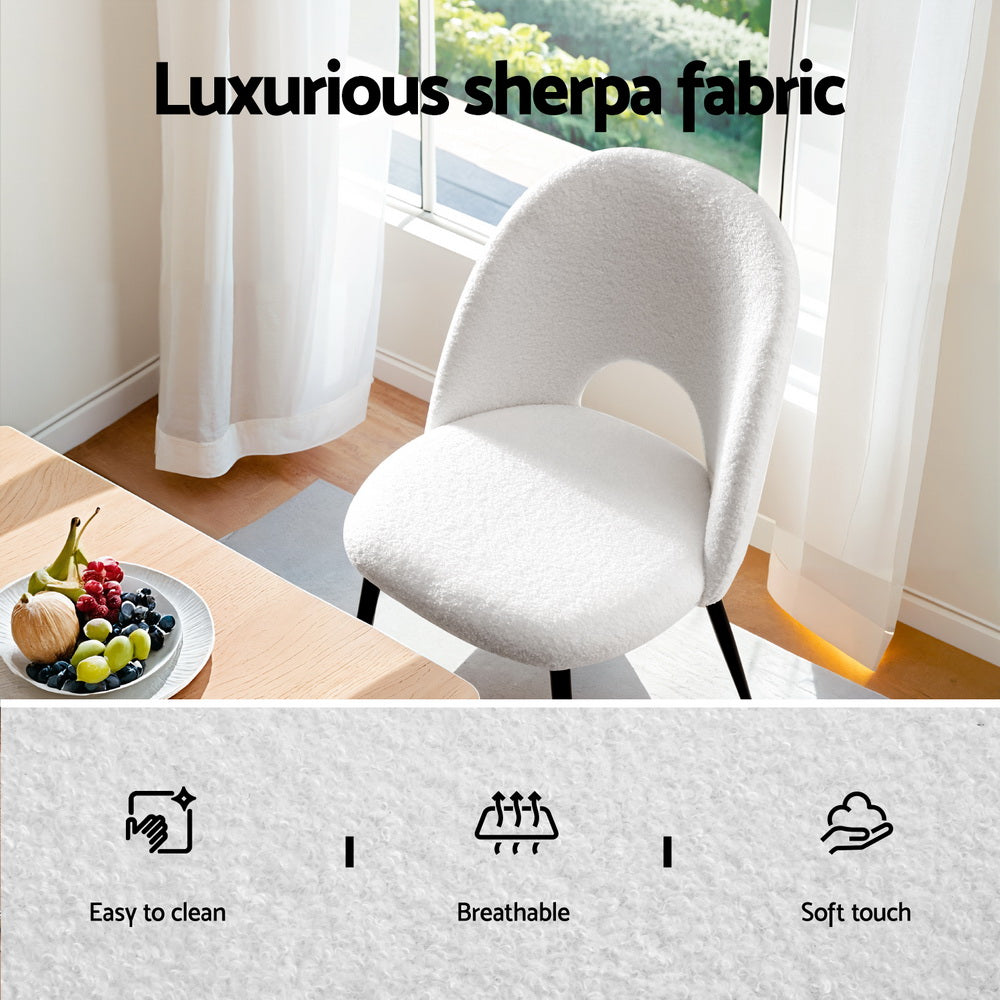 1 Set of 4 Artiss Dining Chairs - Modern Boucle Sherpa Upholstered Accent Chairs for Kitchen, Dining Room, or Breakfast Nook - Comfortable and Stylish Seating for Home Decor