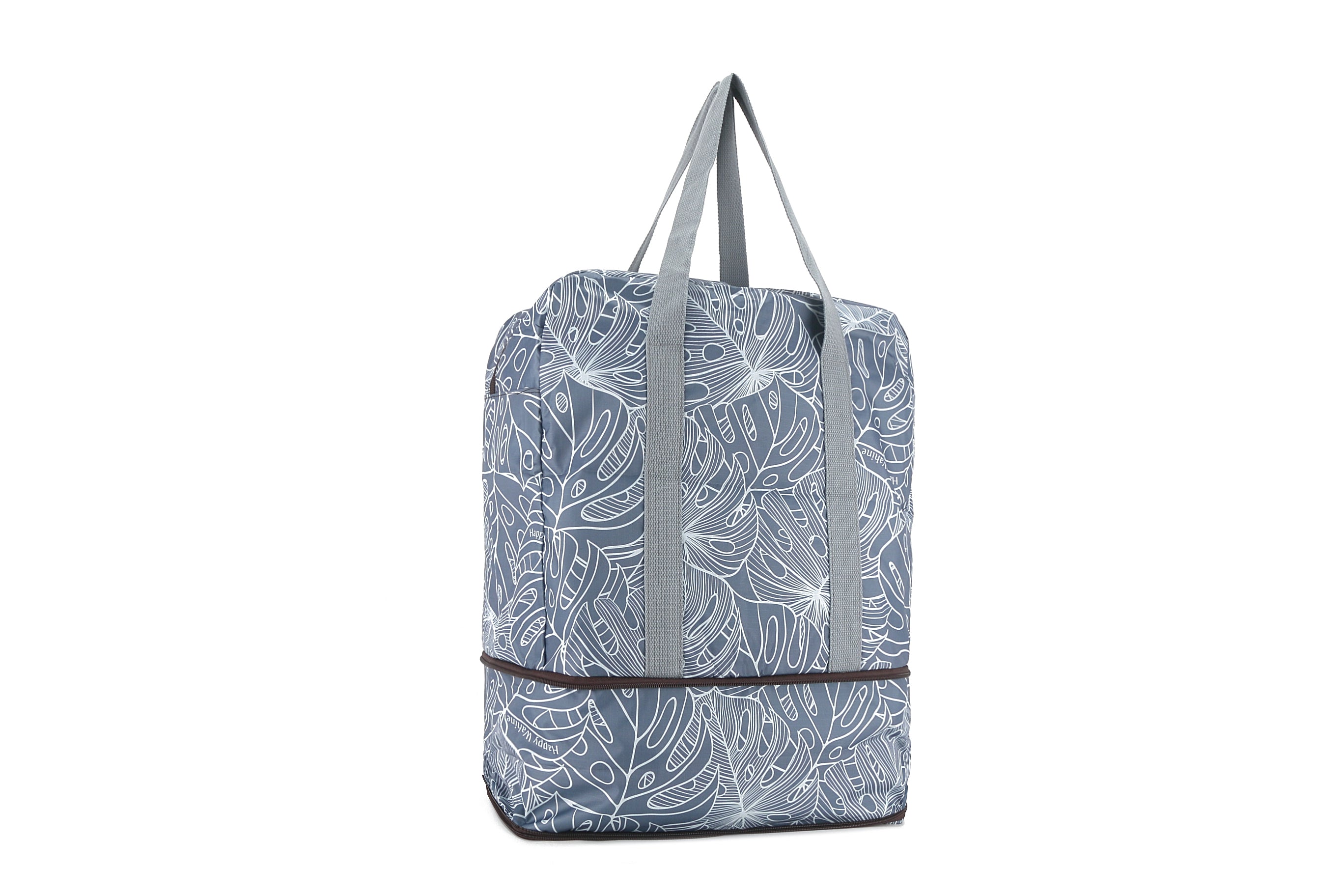 Foldable Duffle Bag for Travel & Gym - Waterproof Lightweight Carry On Luggage with Shoulder Strap - Perfect for Weekend Trips, Sports Gear & Workout Essentials (Sophie Monstera Lines Grey)