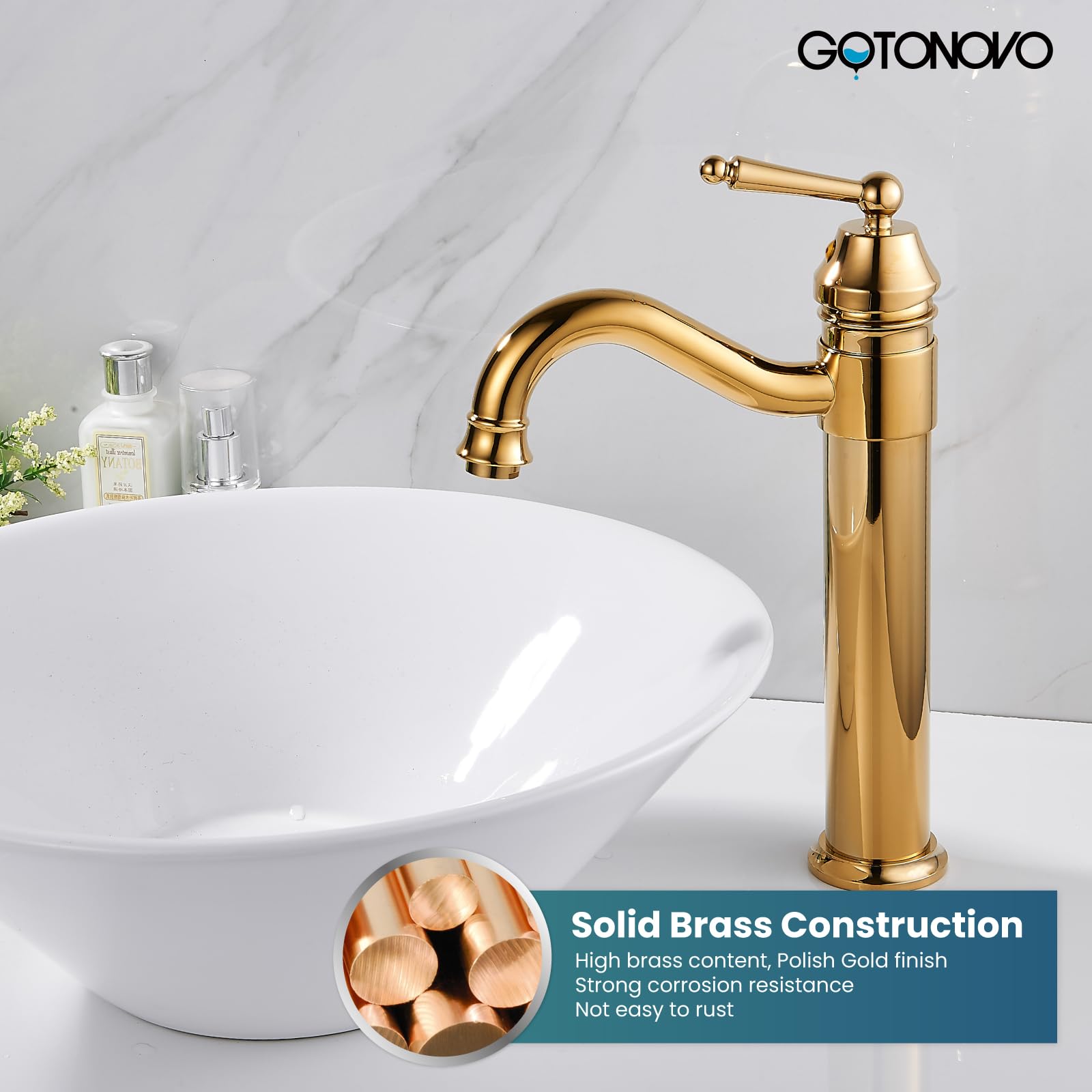 Brass Single Handle Bathroom Vessel Sink Faucet - Long Reach Gold Mixer Tap for Modern Vanities